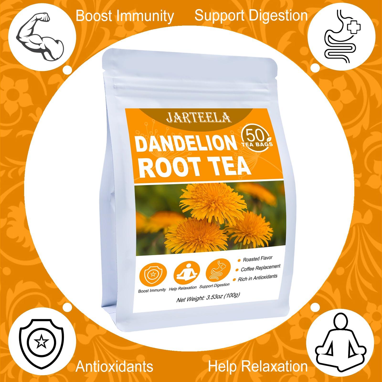 Jarteela Jarteela - Roasted Dandelion Root Tea Bag, 2g x 50 Count - Dandelion Tea - Premium Herbal Dandelion Tea Bags - Non-GMO - Caffeine-free Tea