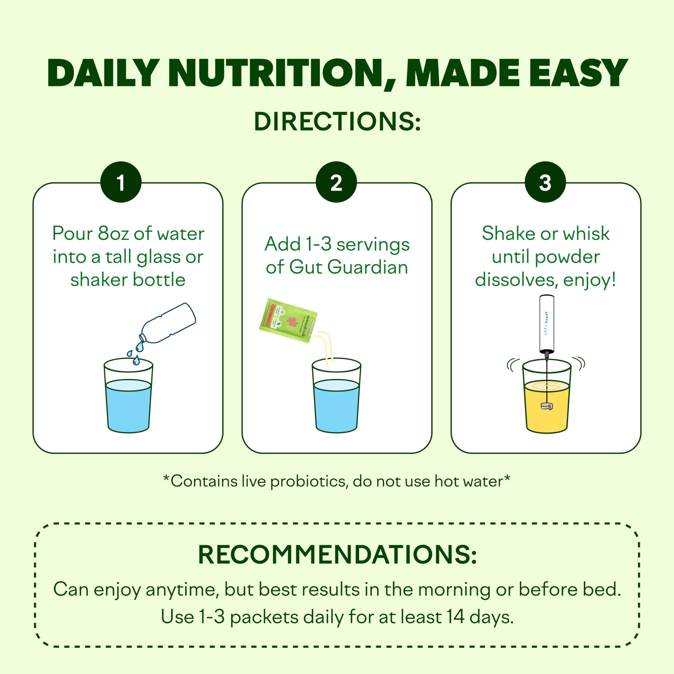 Feel Goods Feel Goods Gut Guardian, Prebiotic & Probiotic Powder, Sugar Free, Organic Fiber, Organic Herbs for Bloat, Gut Health Support, Digestive Health for Men & Women, Non GMO, Vegan | Lemon Ginger, 15 Count