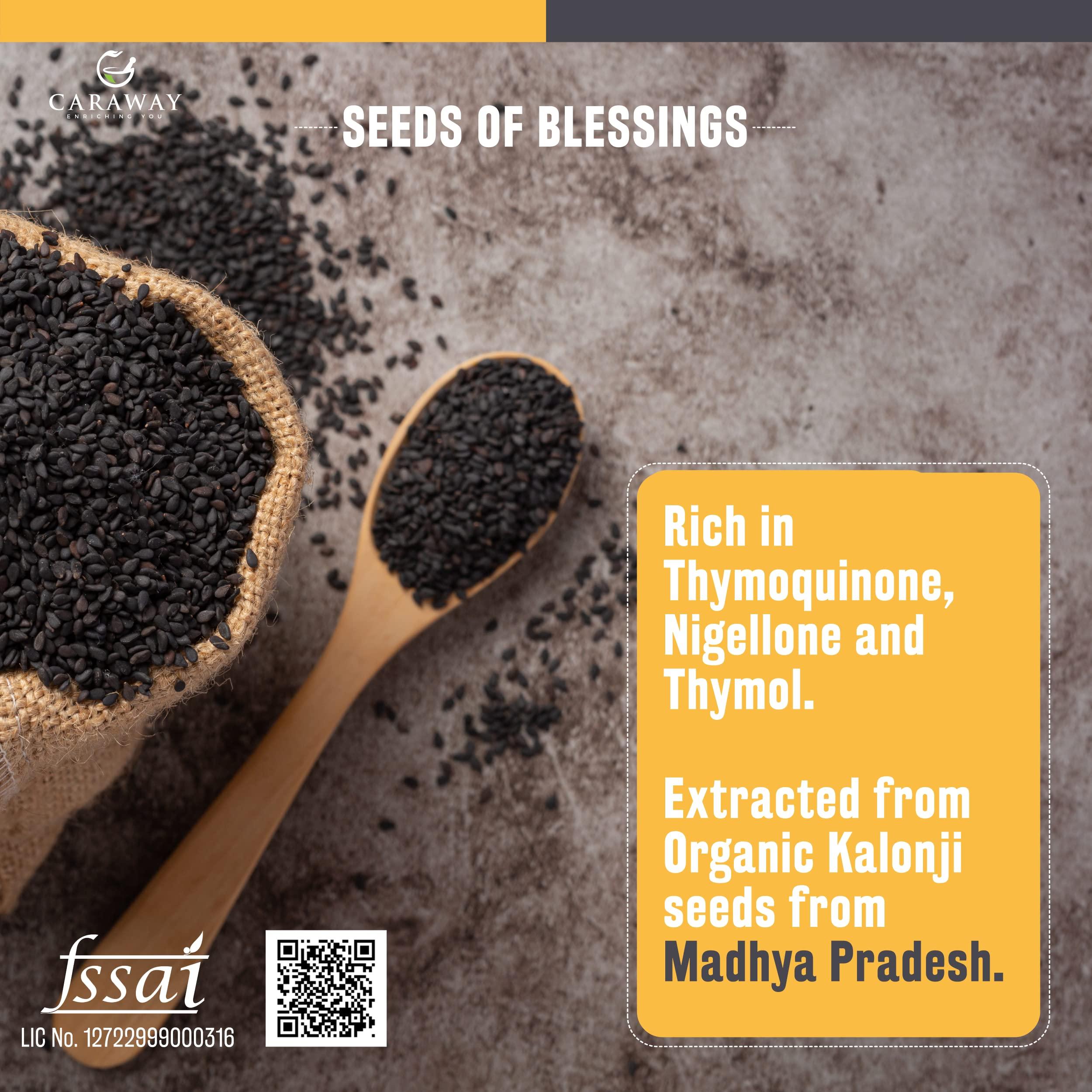 CARAWAY CARAWAY Cold Pressed Black Cumin Seed Oil - Rich in Thymoquinone for Immunity Boost, Hair Care - Glass Bottle - 4 oz / 118 ml