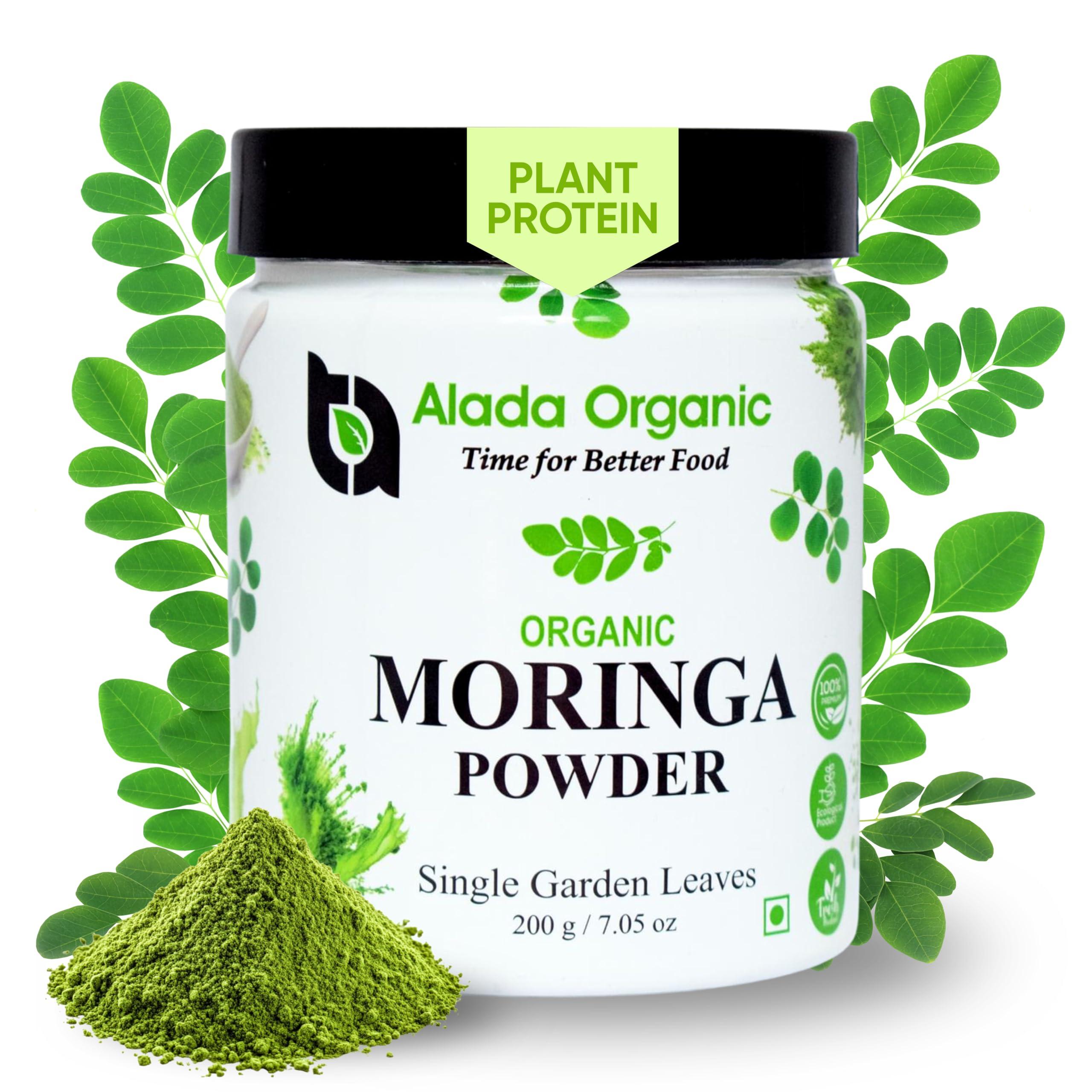 ALADA ORGANIC ALADA ORGANIC Moringa - Moringa Powder Single Garden Premium 100% Leaf Powder India Organic Certified, Moringa Oleifera - Smoothies, Drinks, Tea & Recipes -7.05 OZ