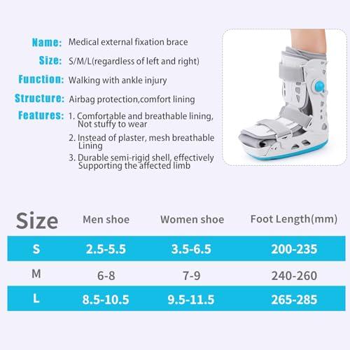 Tairibousy Tairibousy Walker Fracture Boot Air Cam Walker Boot Inflatable Walking Boot for Achilles Tendon Surgery, Acute Ankle Sprains, Broken Toe Foot, Post Op Care (S)