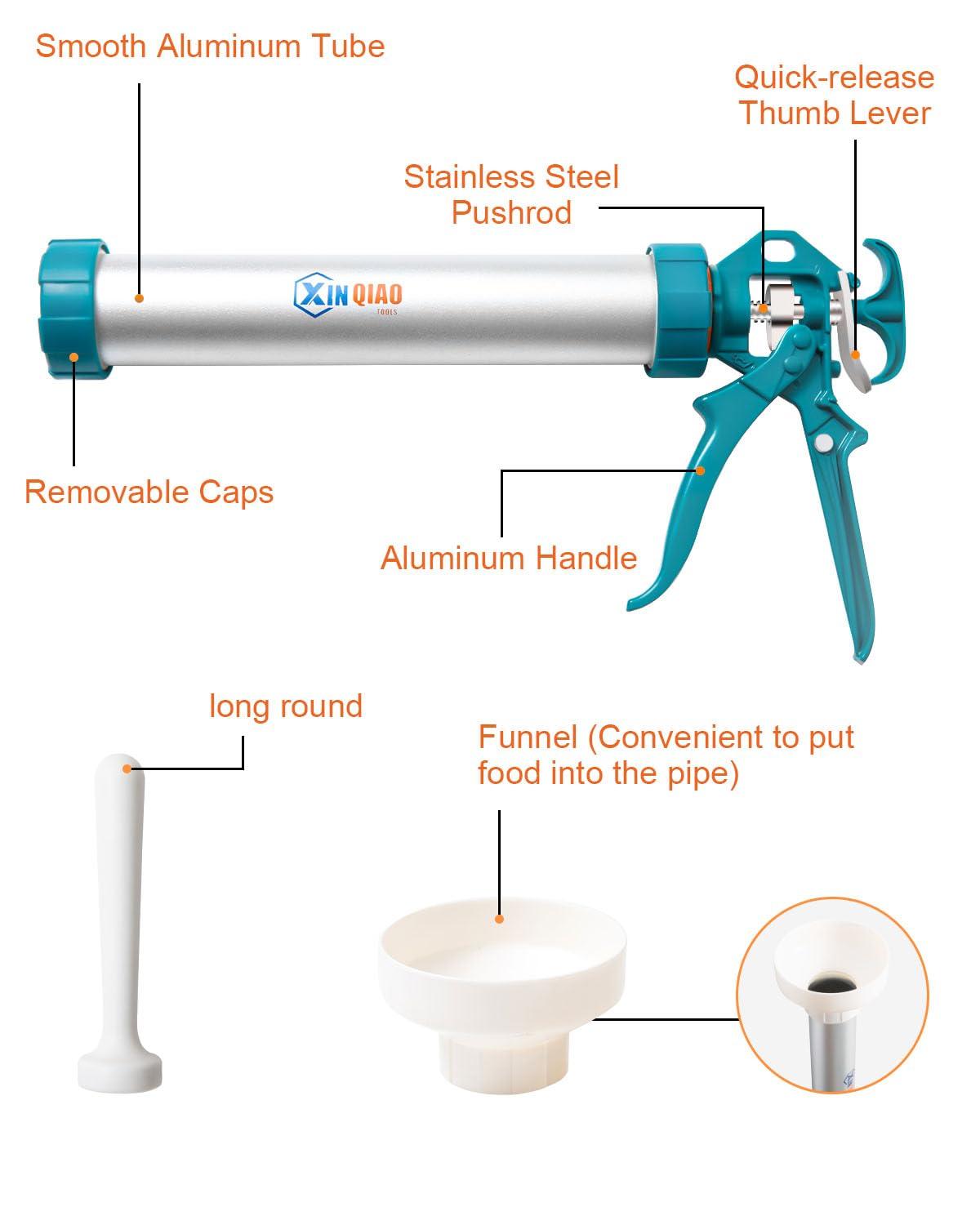 XINQIAO XINQIAO Beef Jerky Gun Sausage Stufffer for Ground Meat, Large Aluminum Jerky Cannon Comes with a Bag, 4 Nozzles, 2 Brushes, 1 Funnel, 1 Pestle