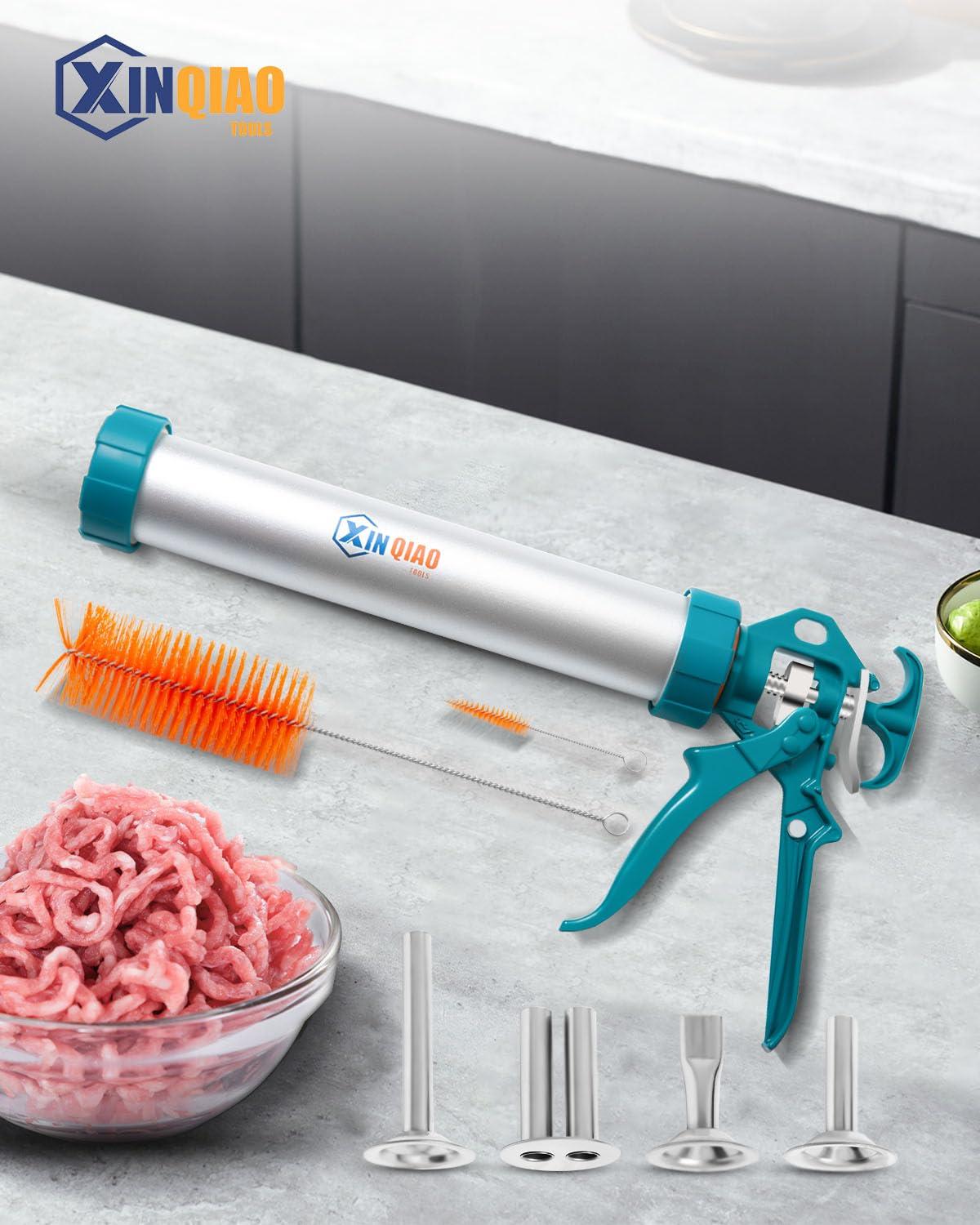 XINQIAO XINQIAO Beef Jerky Gun Sausage Stufffer for Ground Meat, Large Aluminum Jerky Cannon Comes with a Bag, 4 Nozzles, 2 Brushes, 1 Funnel, 1 Pestle