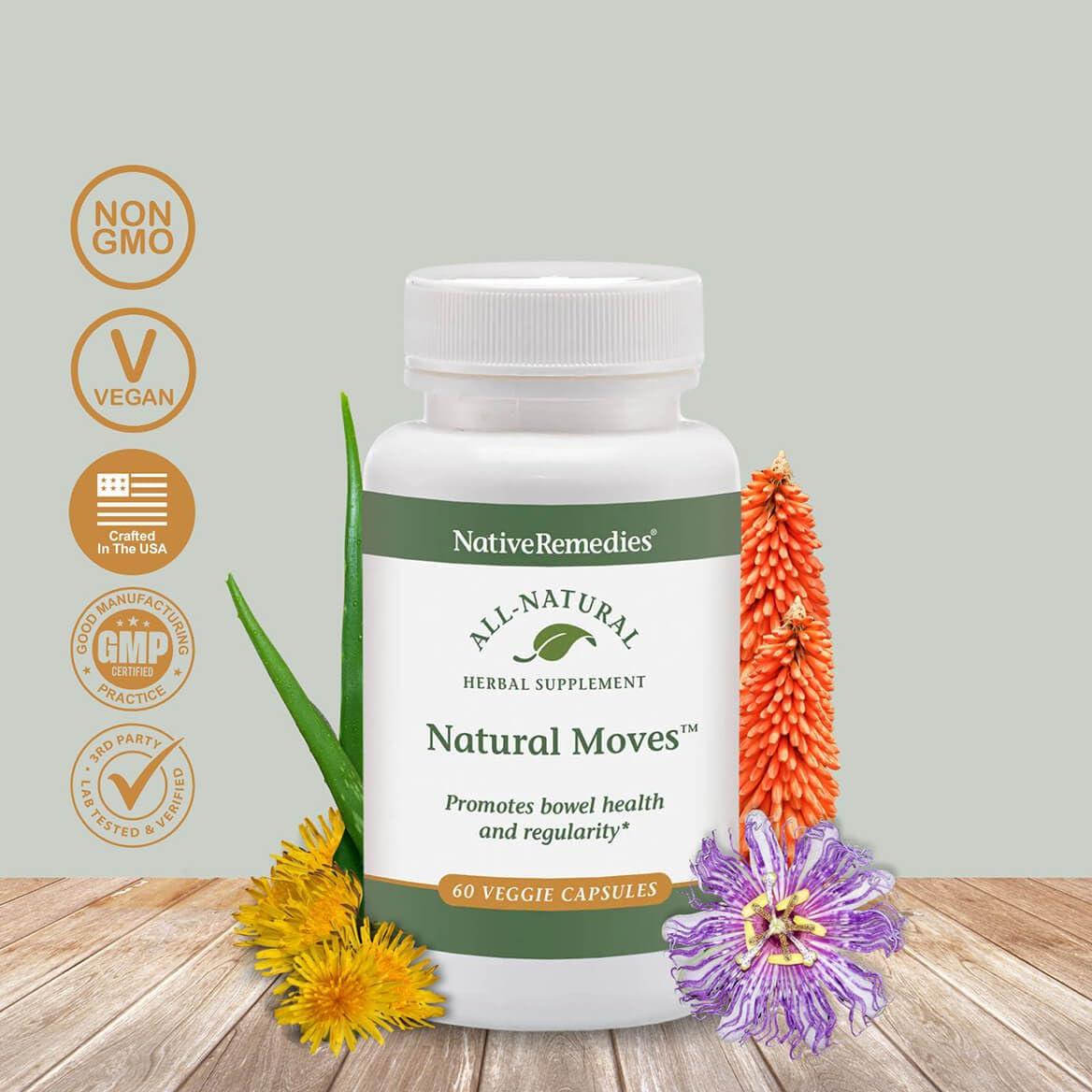 Native Remedies Native Remedies Natural Moves - All Natural Herbal Supplement Promotes Bowel Health and Regularity as Related to Constipation - 60 Veggie Caps