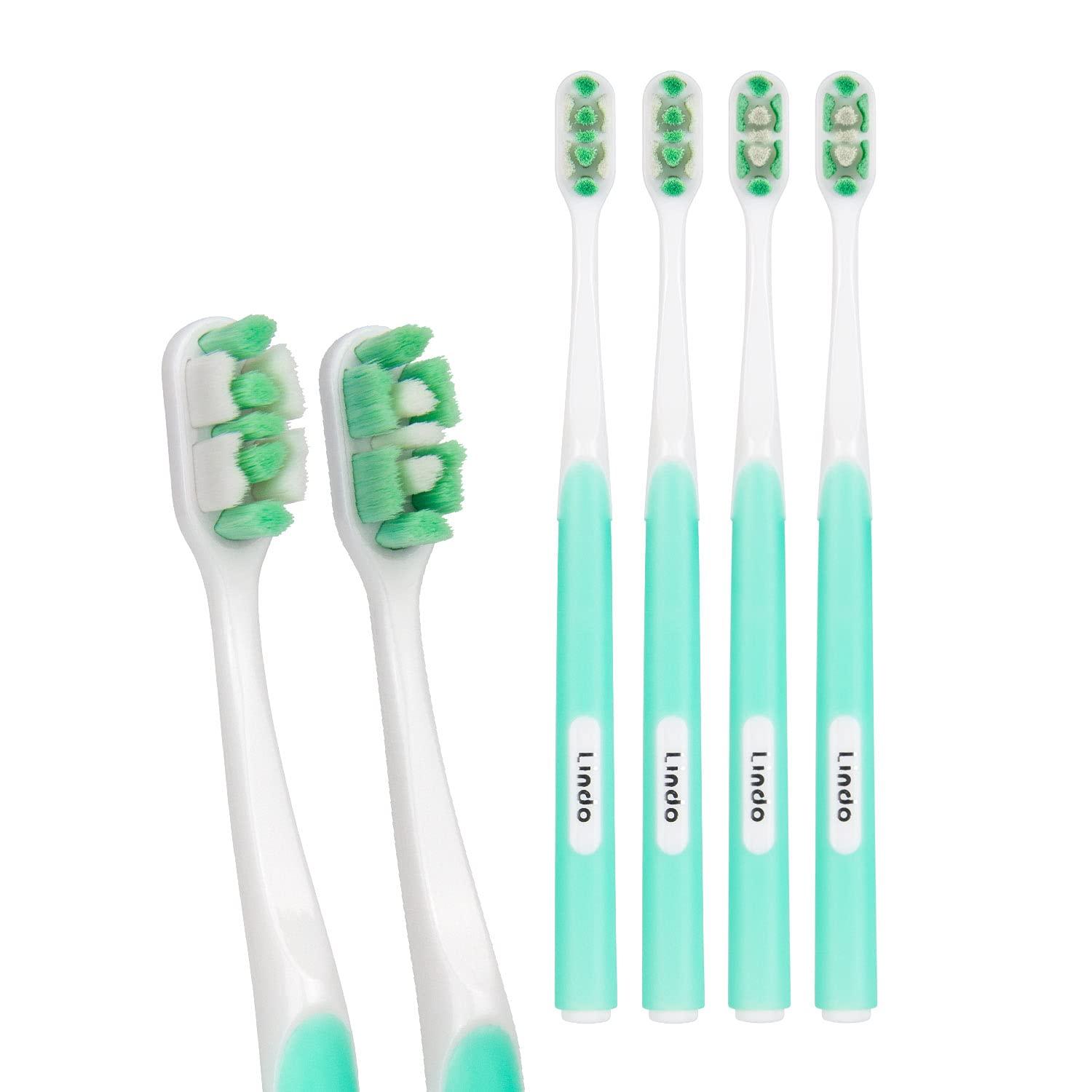 Lindo Lindo Ultrafine Toothbrush - for Sensitive Gums and Teeth, 12000+ Ultra Fine Bristles, Soft and Gentle, Deep Clean, Pack of 4
