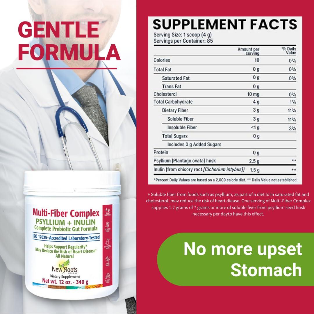 NEW ROOTS HERBAL New Roots | Prebiotic Fiber Powder with Psyllium Husk and Inulin (from Chicory Root)| Multi-Fiber Prebiotic Supplement Supports Gut and Digestive Health, Unflavored 12 oz (340 g)