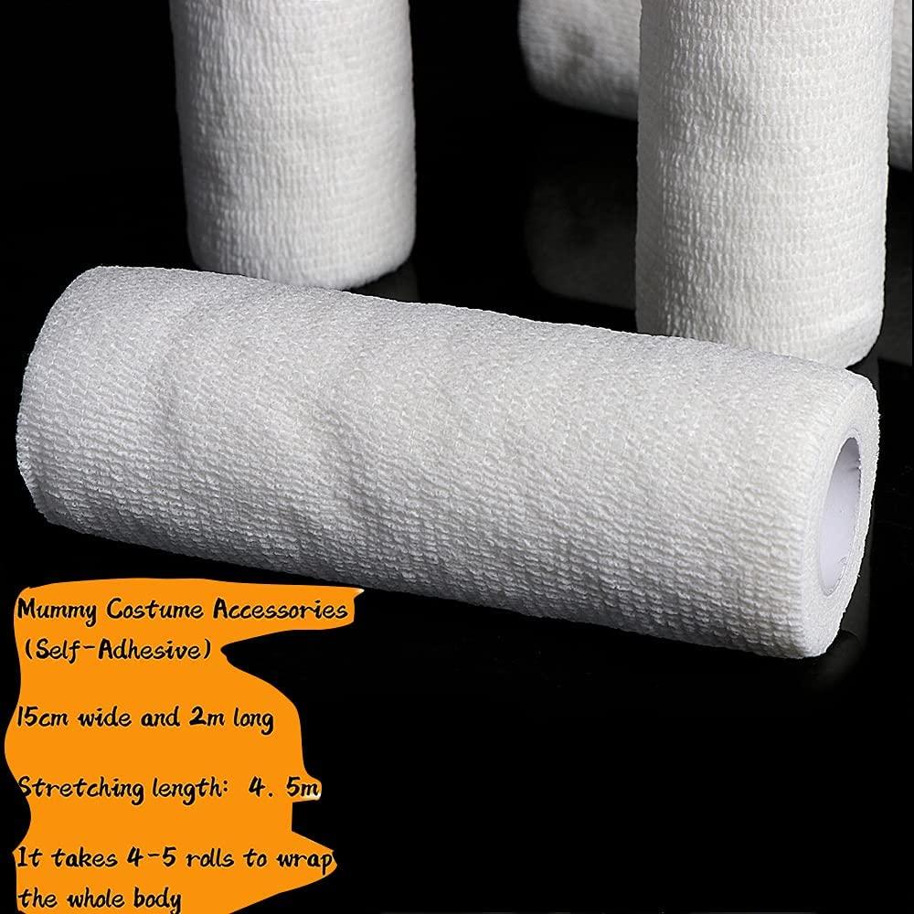 Furimuk Furimuk 2 Rolls Halloween Mummy Bandage Wrap for Party Photo, Zombie Self Adhesive Gauze Bandage Roll for Cosplay Costume Wrap, Party Photography Props