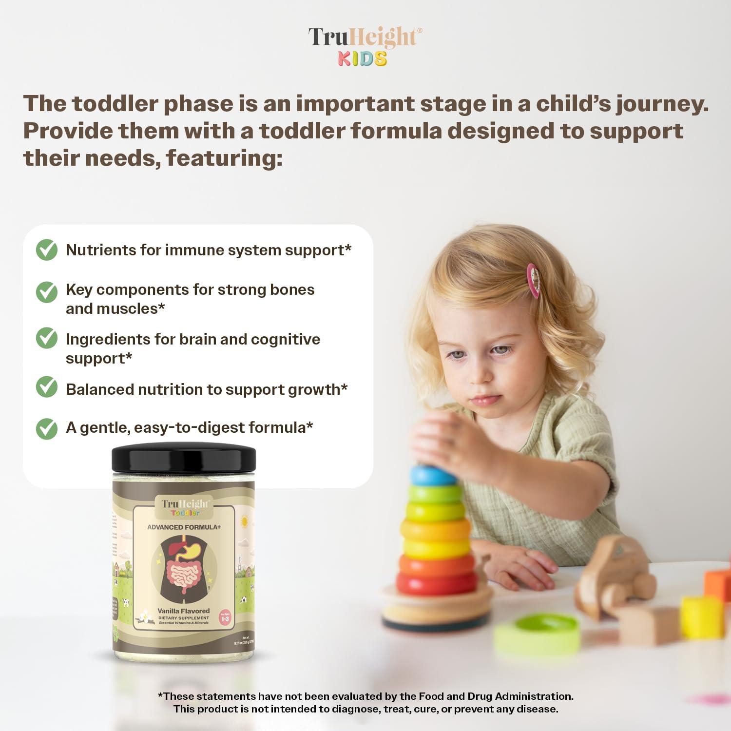 TruHeight TruHeight Toddler Advanced Formula+ (Vanilla) 16 Vitamins Including C, D, Protein & Iron for 1, 2, 3 Years Old, Milk Based Nutritional Drink, Toddler Complete Nutrition 12-36 Months - Non GMO