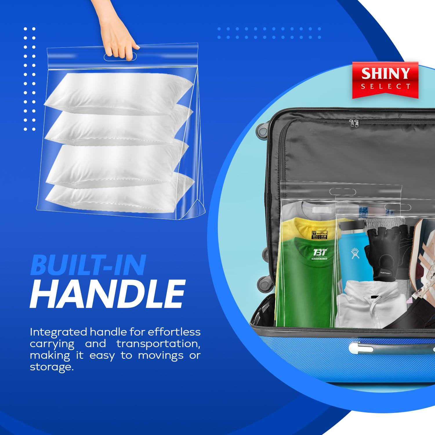 SHINY SELECT Extra Large Big 8 Gallon Jumbo Storage Bag Super Thick Clear Plastic Bags with Handle & Zipper Seal, 15 Bags Heavy Duty 4 Mil. Thick for Moving, Clothing, Beach, Art, Supplies, Towels