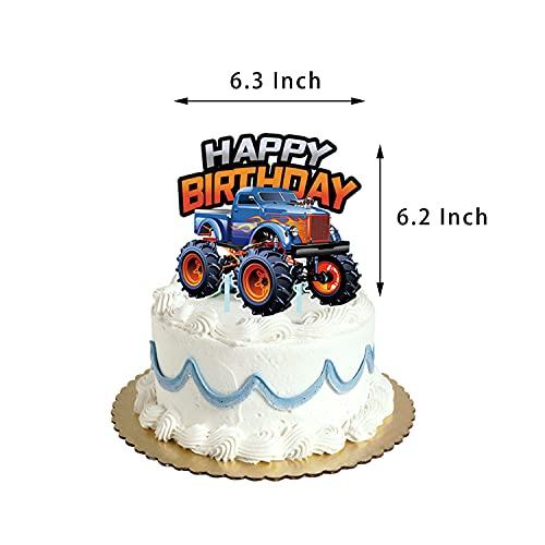 ALY Monster Truck Cupcake Topper Favors for Kids Birthday Party Cake Decorations