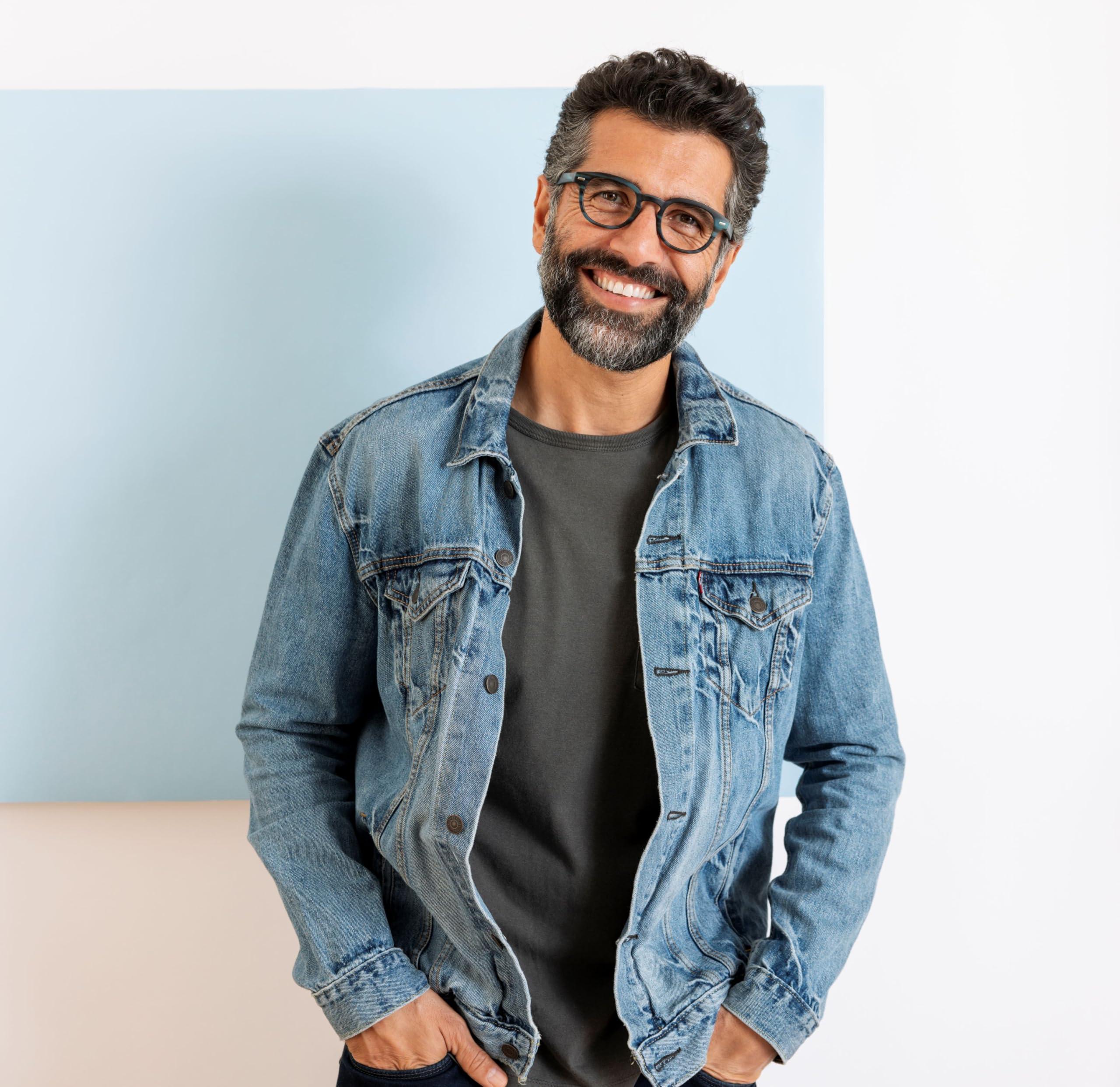 Peepers by PeeperSpecs Peepers by PeeperSpecs Men\'s Headliner Round Reading Glasses, Teal Horn, 1.75