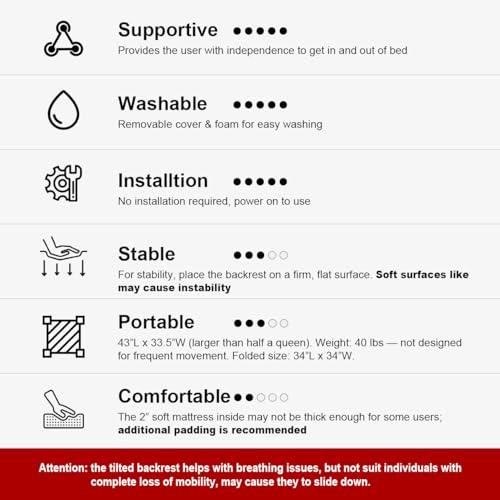 Skuehod Skuehod Electric Power Lifting Adjustable Bed Back Rest for Patient Back Lumbar Support, Assist Elderly to Get Out of Bed Easily, Removeable Bedrails with Pocket, 300lbs Capacity