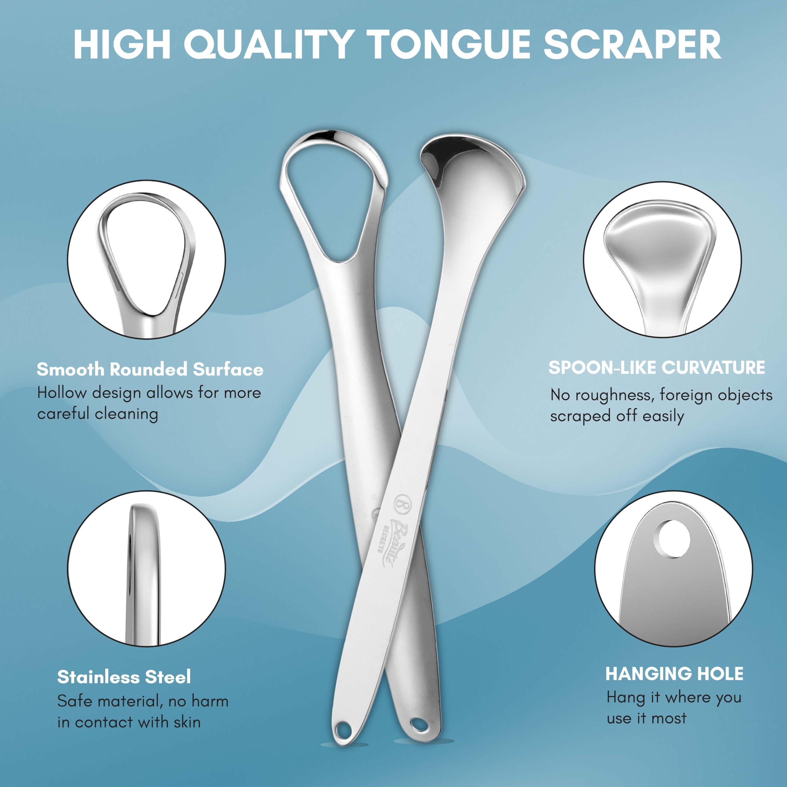 Beauté Secrets Beauté Secrets Tongue Cleaner Set With Travel Case for Men, Women and Kids, Silver