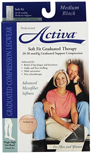 Activa Activa Soft Fit 20-30 mmHg Thigh High with Uniband Top Stockings, Black, Medium
