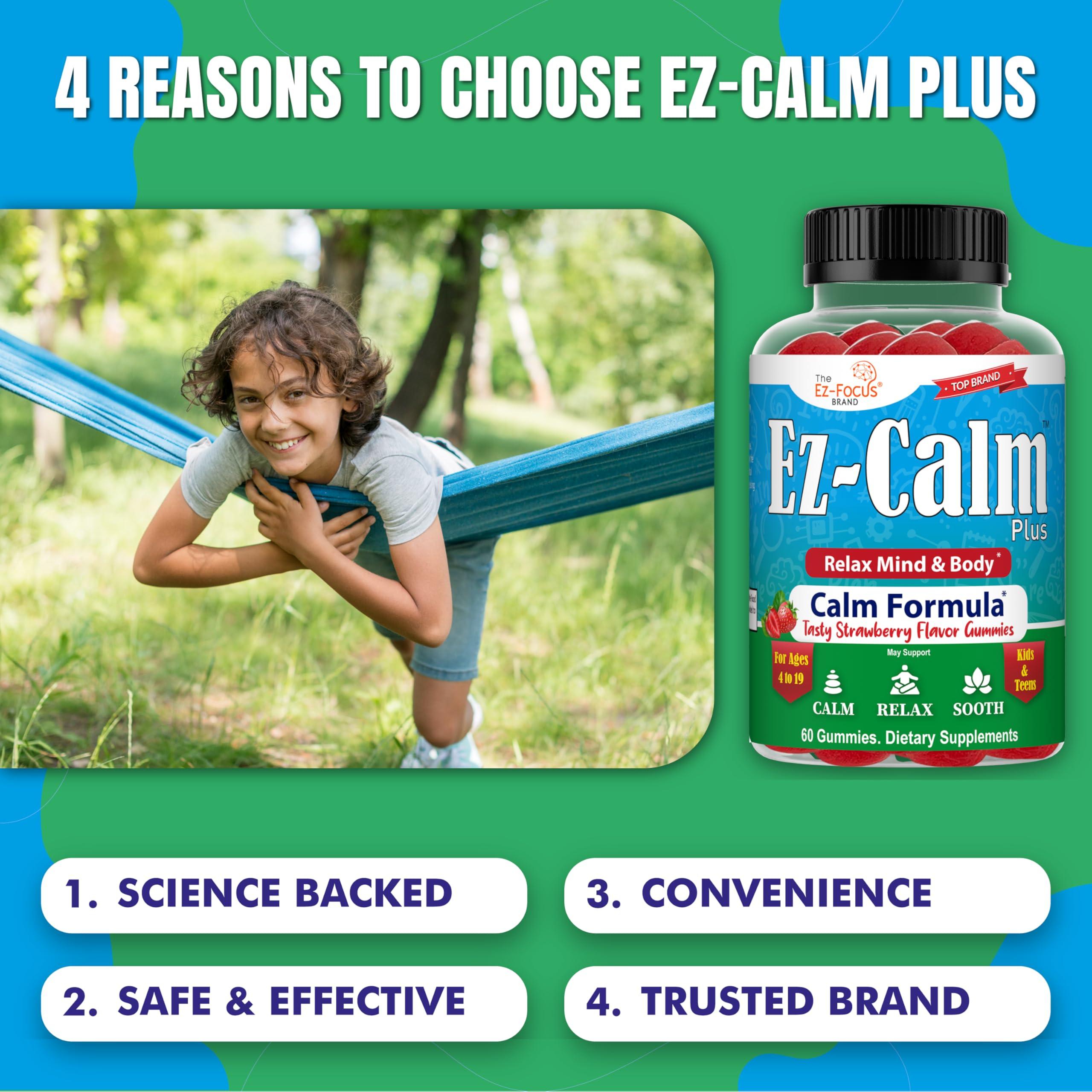 Ez-Focus Ez-Focus Organic Ashwagandha Gummies for Kids & Teens Calm & Focus Supplement with Ashwagandha Extract, Natural Calm Gummies for Kids, Sleep & Mood Support, Attention & Focus Vitamins- 60 Ct