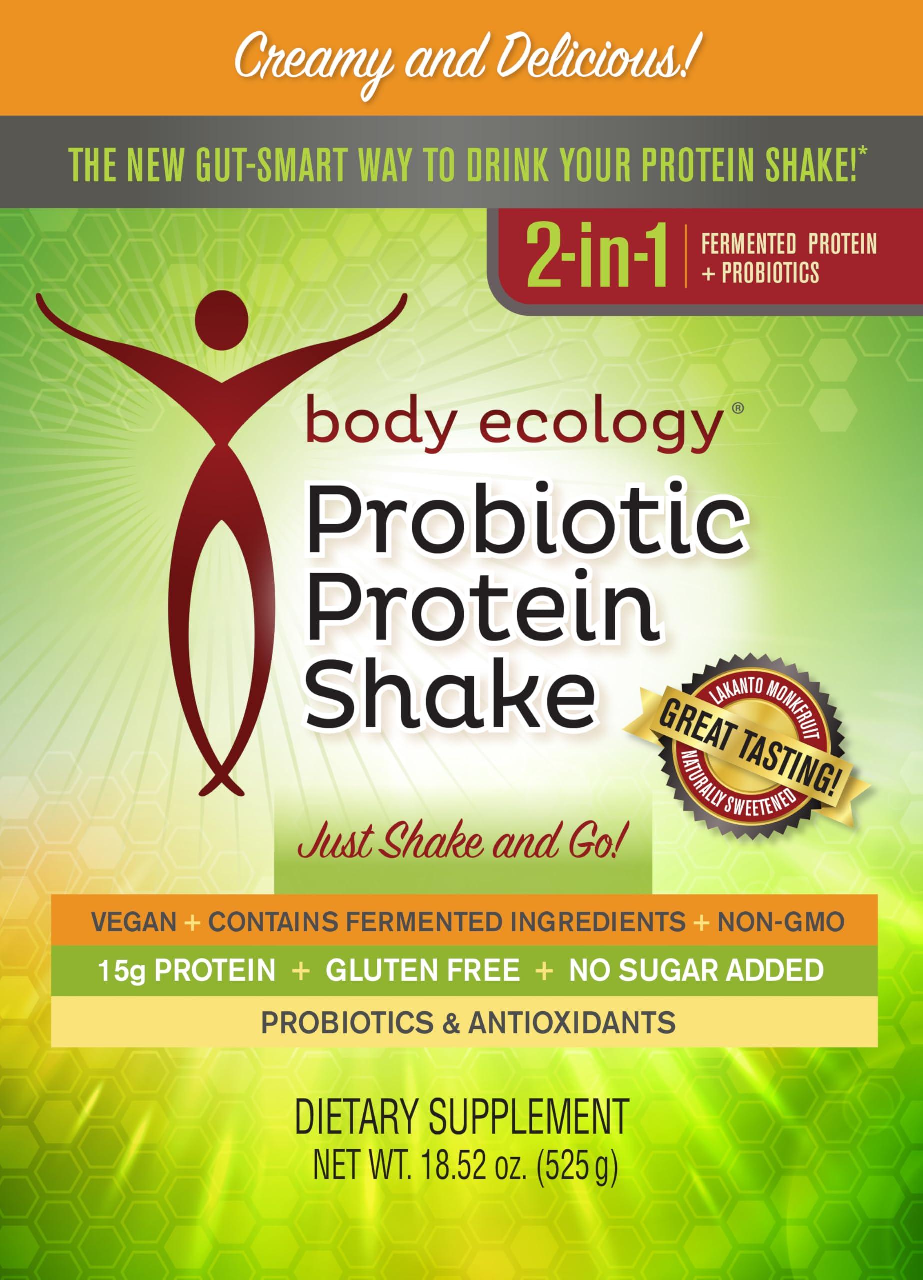 Body Ecology Body Ecology Probiotic Protein Shake Powder | Fermented Protein Dietary Supplement | Non-GMO | Gluten Free | Soy Free | No Sugar Added | 15g of Protein | Protein Powder | Resealable 18.52 OZ