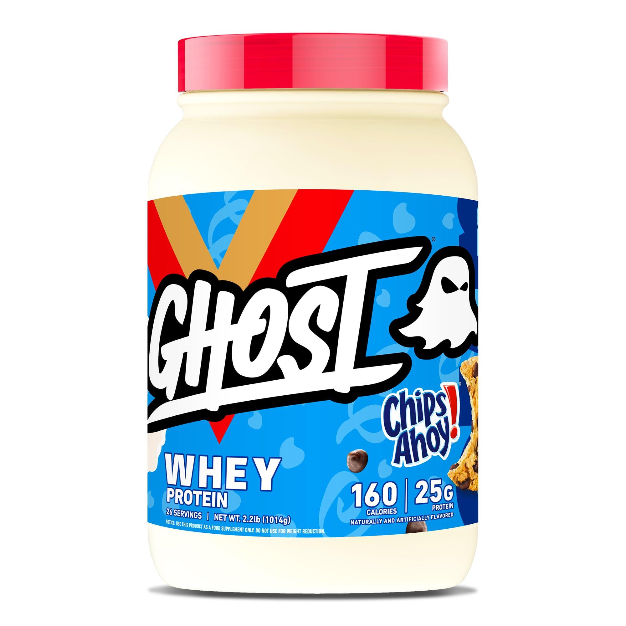 GHOST GHOST Whey Protein Powder, Chips Ahoy - 2LB Tub, 25G of Protein - Chocolate Chip Cookie Flavored Isolate, Concentrate & Hydrolyzed Whey Protein Blend