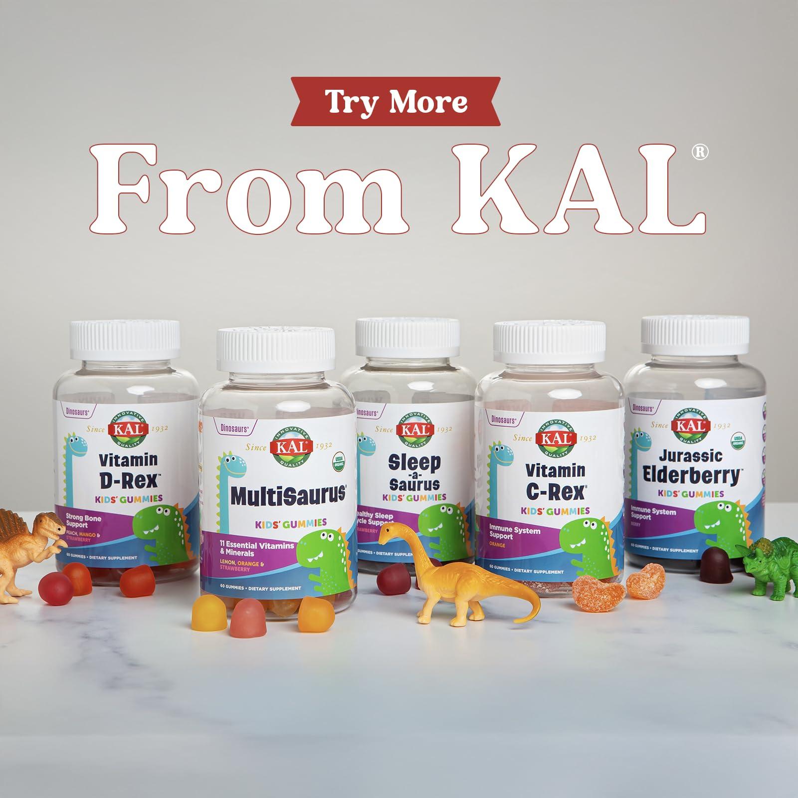 KAL KAL Vitamin D-Rex - Vitamin D Gummies for Kids - Kids Vitamin D3 - Peach, Mango, and Strawberry Flavors - Immune, Heart, Bone & Oral Support - Vegetarian, Gluten Free - 60 Servings, 60 Gummies