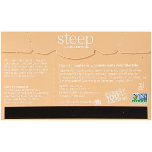 Bigelow steep by Bigelow Organic Lemon Ginger Herbal Tea, Caffeine Free, 20 Count (Pack of 6), 120 Total Tea Bags