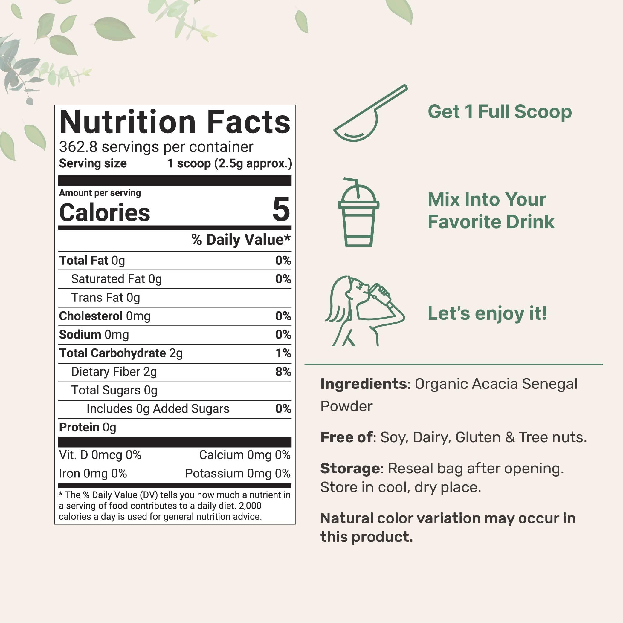 Micro Ingredients Micro Ingredients Organic Acacia Senegal Powder, 2 Pounds (32 Ounce), Instant Soluble Fiber Powder, Plant-Based Prebiotic Superfood for Gut Health, Non-GMO, No Gluten, Vegan