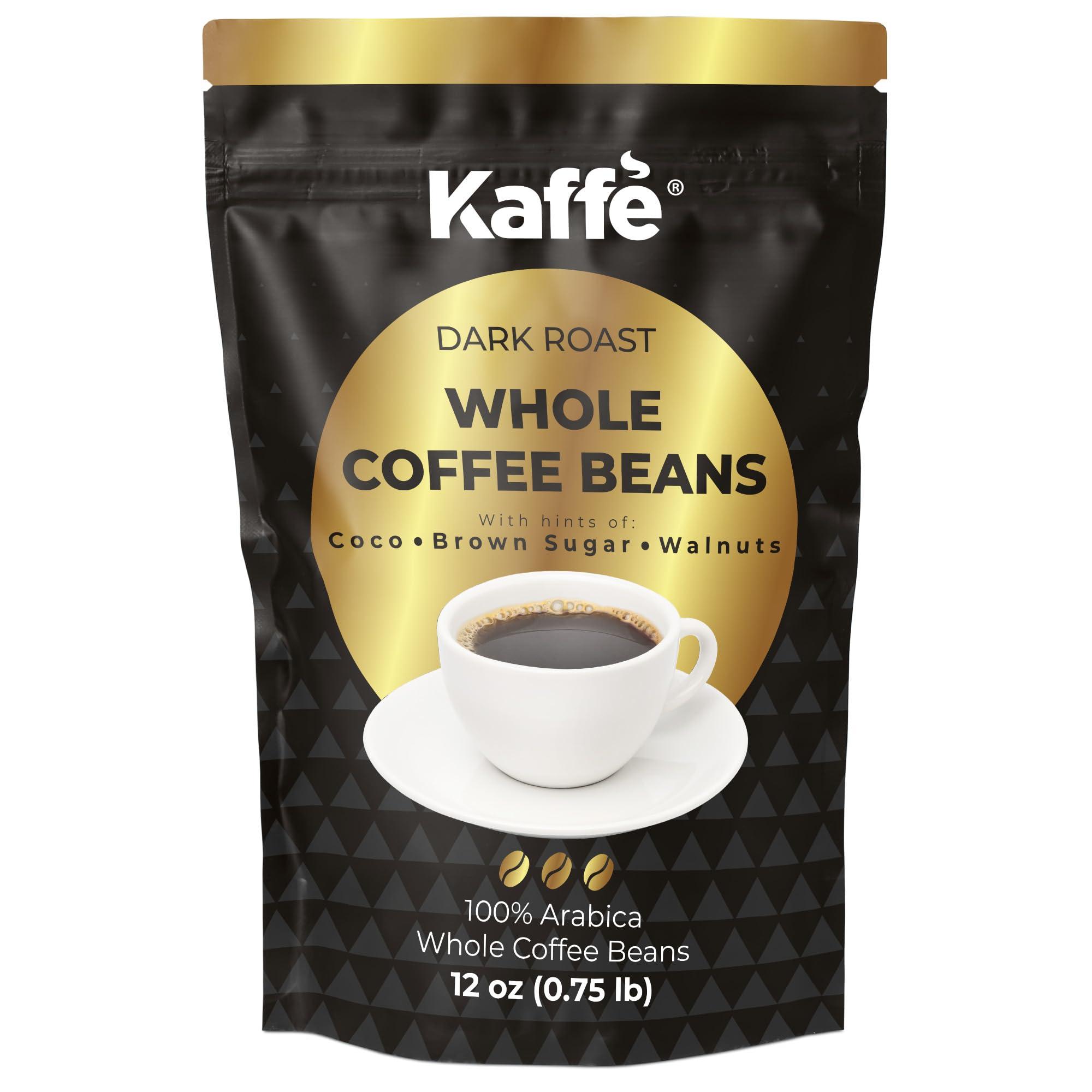 Kaff Kaffe Dark Roast Coffee Beans from Colombia (12 oz) - 100% Arabica Coffee Beans - Hints of Cocoa, Brown Sugar, Walnuts - Premium Whole Bean Coffee - Espresso Beans for Grinding