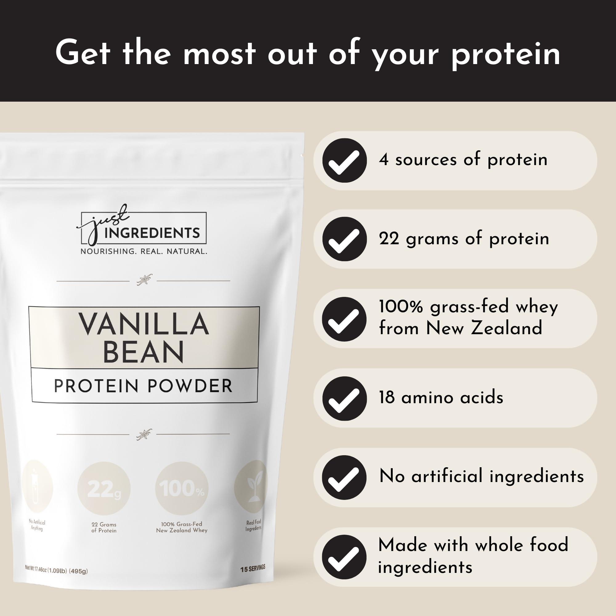 JUST INGREDIENTS JUST INGREDIENTS Vanilla Protein Powder | 15 Servings | 100% Grass-Fed Whey | Non-GMO, Gluten-Free, No Artificial Flavors