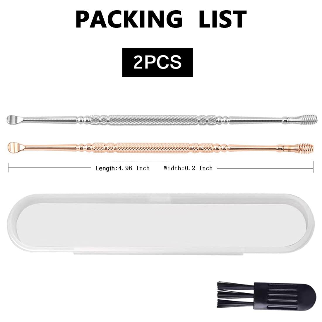 TFK.XTAY Spring Ear Wax Cleaner Tool Set Ear Cleaner Ear Cleaner Tool Ear Wax Removal Spoon Double Ended with Stainless 360 Spiral Ear Massage Cleaning Tool Ear Cleaner Cleaning Brush and Storage Box 2PCS