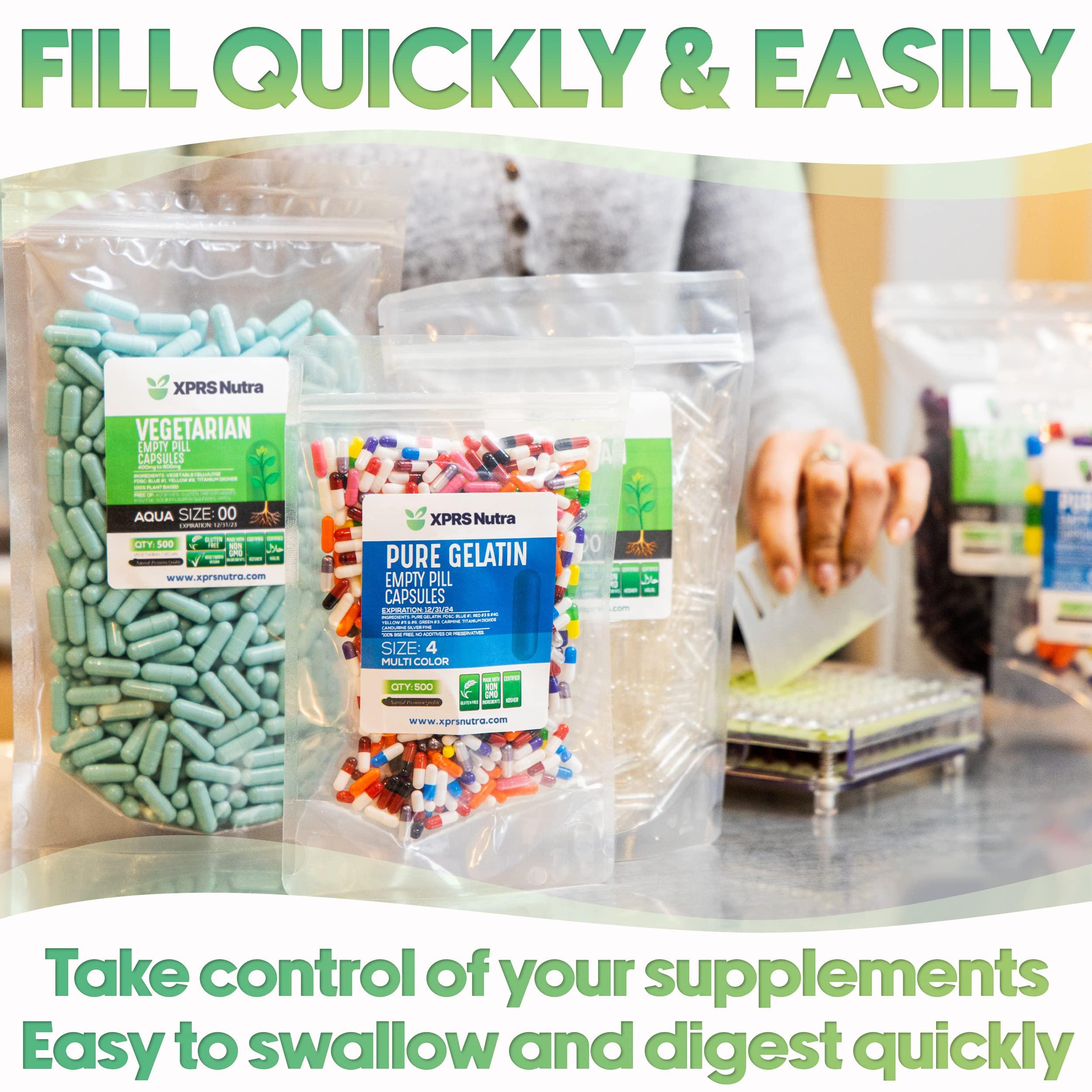 XPRS Nutra XPRS Nutra Size 4 Empty Capsules - 100 Count Empty Gelatin Capsules - Empty Pill Capsules - DIY Capsule Filling - Pure Bovine Pill Capsules Empty Gel Caps (Multi Color)
