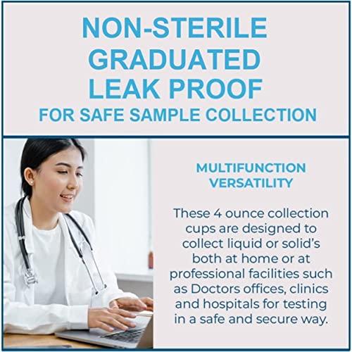 Vakly Specimen Cups With Leak Proof Screw on Lids - 4oz [Pack of 50] Clear Non-Sterile Urine Sample Jars - Containers for Safe Pee, Stool, Semen Sample Collection for Testing (50)