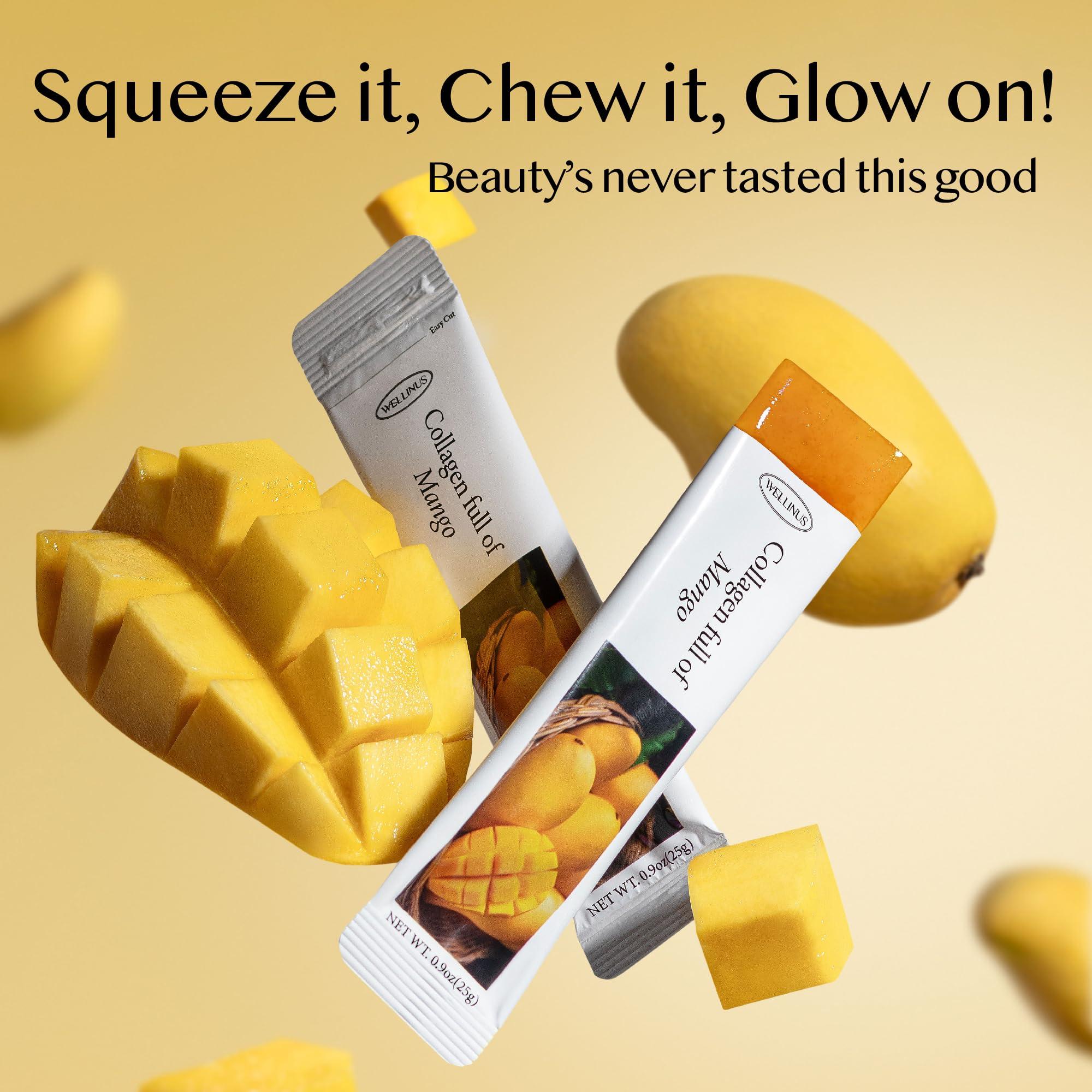 WELLINUS WELLINUS Korean Beauty Collagen Full of Mango, Jelly Stick, Marine Collagen, Fast Absorbing, Snack, Ultra-Low Weight Molecular Marine Collagen, HACCP Certified, 22.05 oz/Pack of 25