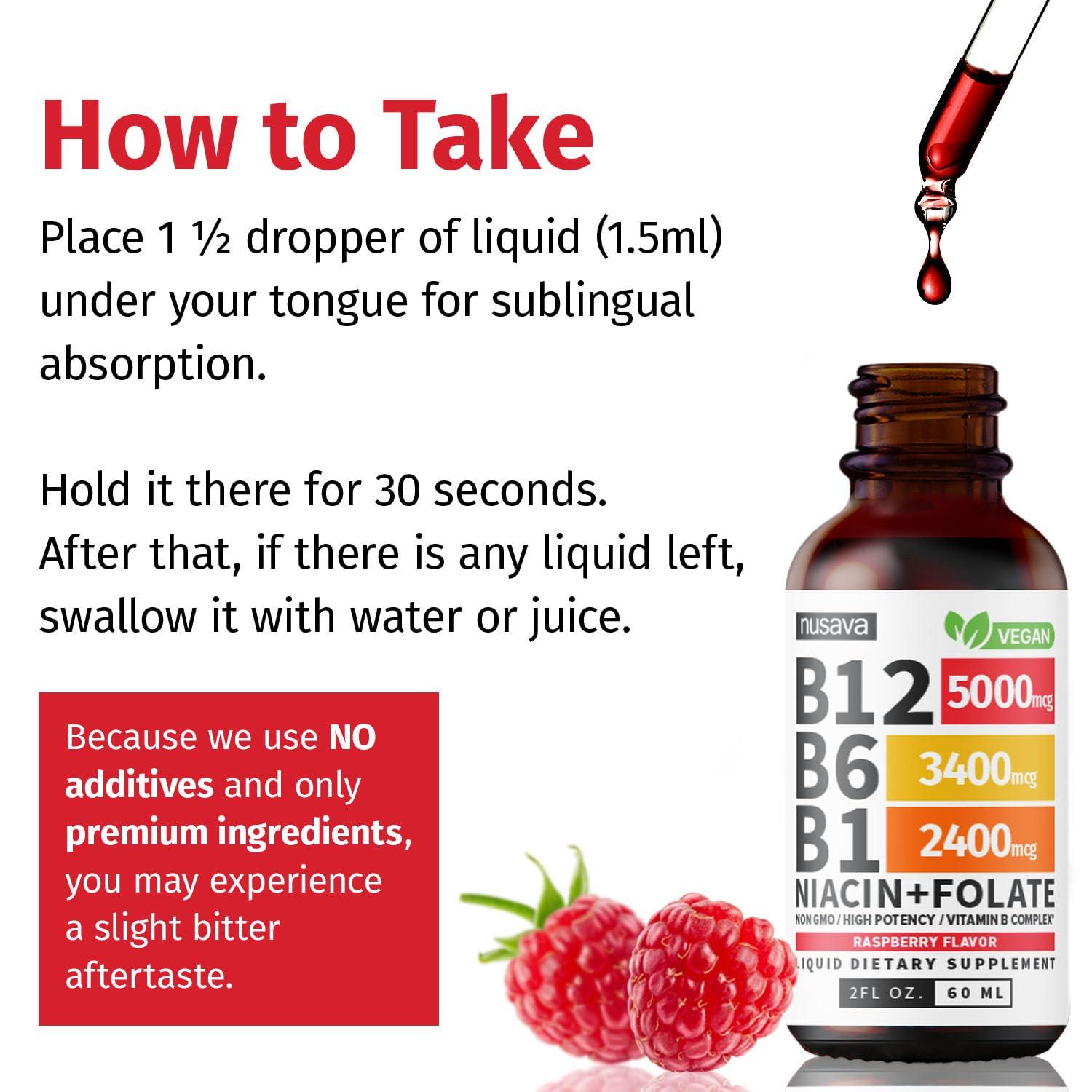 NUSAVA NUSAVA (2 Pack) Vitamin B12 and B6 Liquid Drops, Sublingual Vitamin B Complex B12 Methylcobalamin for Energy, Brain, Heart Support with 27,200 mcg, 80 Servings