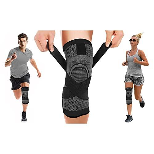 DCF DCF Compression Knee Sleeve with Adjustable Straps for Best Fit, Professional Knee Compression Sleeves Support for Knee Pain, Running, Work Out, Gym, Fitness, Weightlifting, 1-Pack