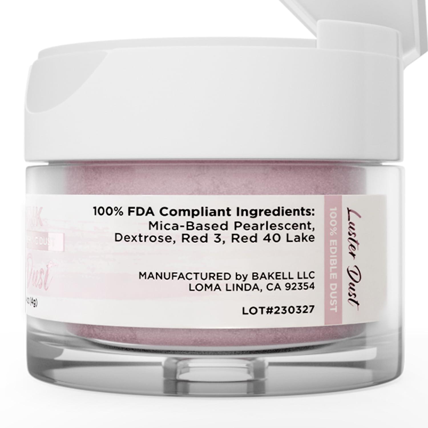 Bakell Luster Dust - Soft Pink (4g 1x Jar) | Edible Vegan Dust & Paint for Cake Decorating, Ice Cream, Desserts, Cocktails and Beverages by Bakell