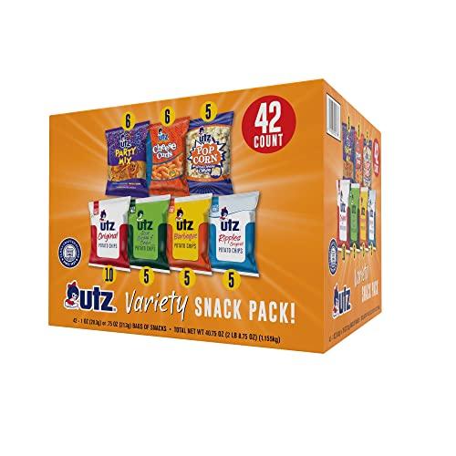 Utz Utz Snack Variety Pack Individual Snacks, Includes Potato Chips, Cheese Curls, Popcorn, and Party Mix, Crunchy Travel Snacks for Lunches, Vending Machines, and Enjoying on the Go (Pack of 42)