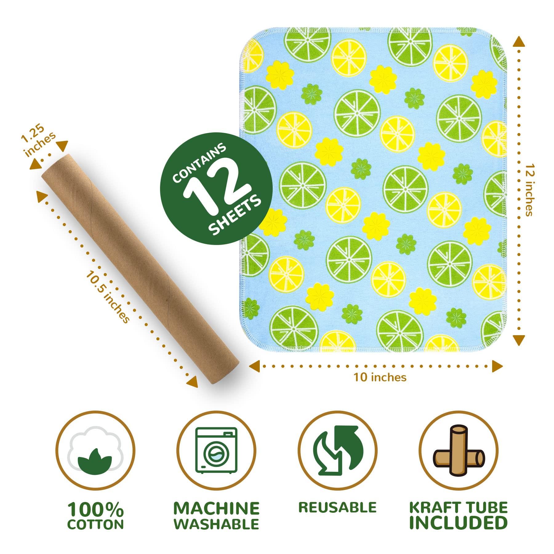 BOJUST BOJUST Reusable Paper Towels Washable Roll-12 Pieces Eco Cotton Paperless Paper Towels | Napkins Cloth Paper Towels for Kitchen | Zero Waste Products Alternative Paper Towel(Light Lemon, 12 Towels)
