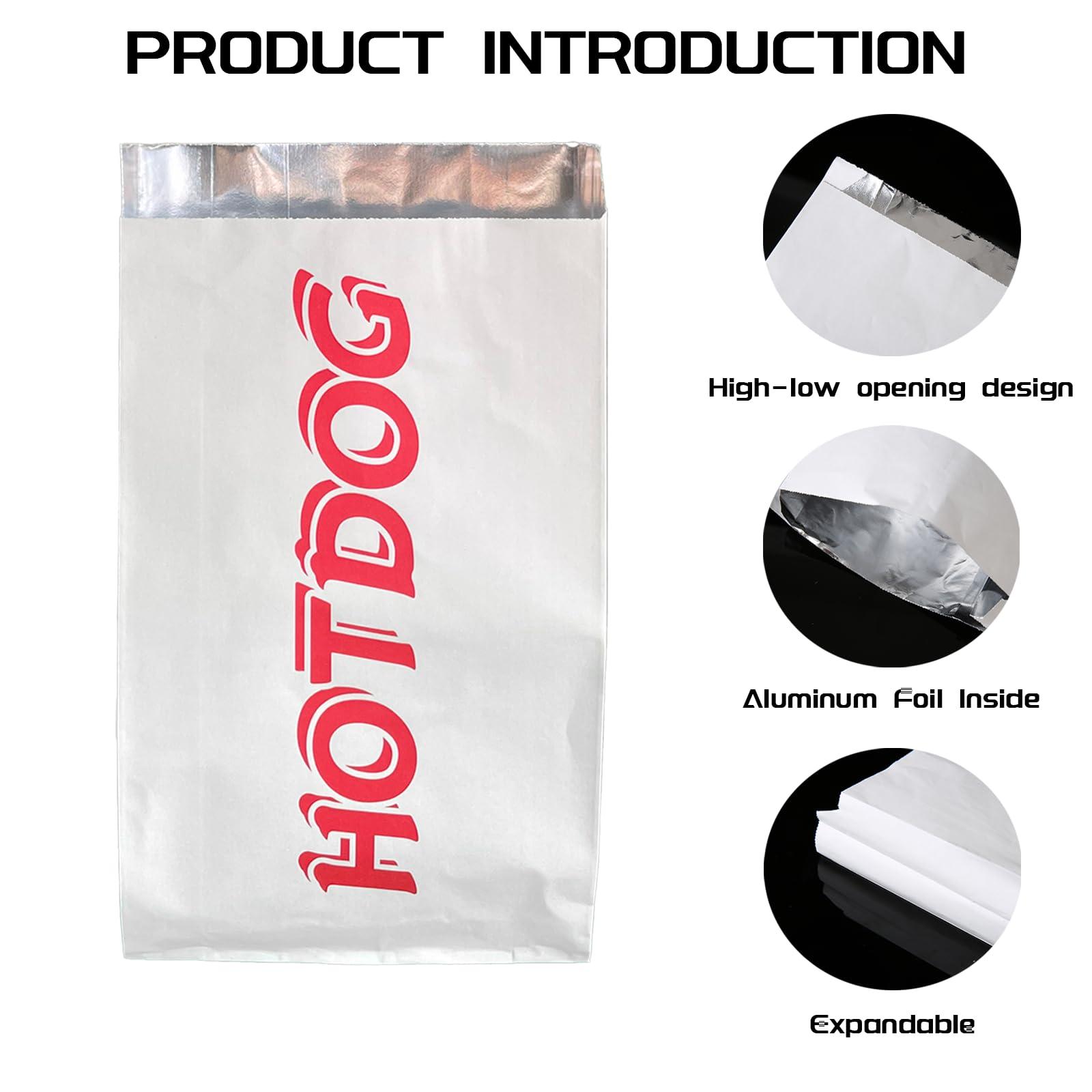 EUDORALIFE 220 Pcs Hot Dog Wrappers, Aluminum Foil Hot Dog Bags, Grease Bags for Kitchen, Greaseproof Foil Burger Bags Pouches, Party Supplies for Concession Stand, Carnival, Fundraiser, 8.5\'\' x 4.8\'\' x 1.5\'\'