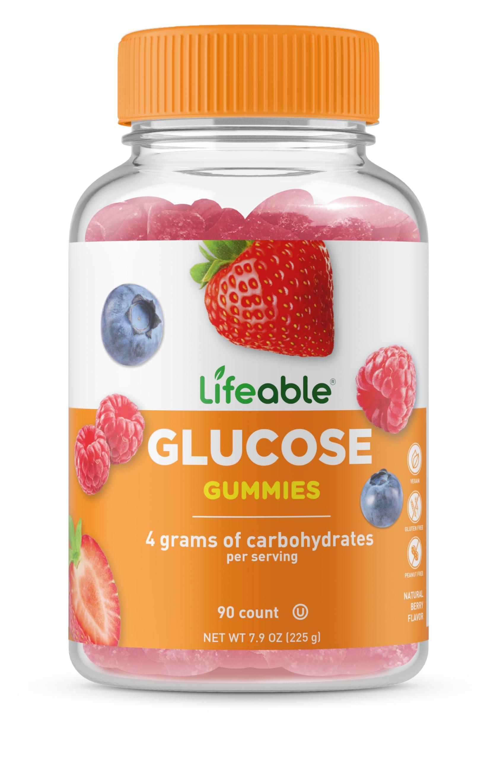Lifeable Lifeable Glucose Gummies - Great Tasting Natural Flavor Gummy - Gluten Free GMO-Free Chewable - for Adults and Kids - 90 Gummies
