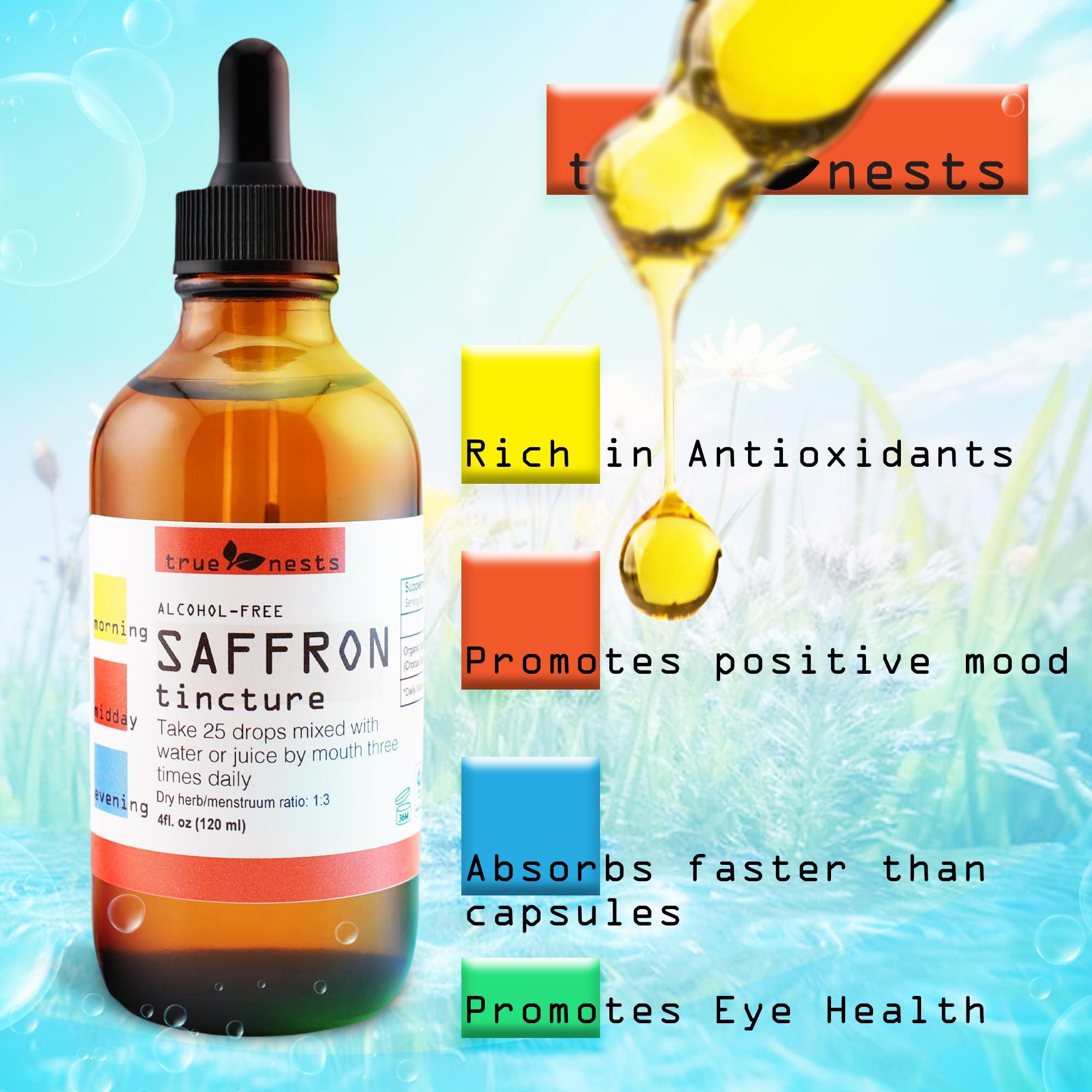 True Nests Organic Saffron Tincture Pure Saffron Extract Drops Premium Saffron Crocus Liquid Supplement Natural, Vegan, Non-GMO Pure Saffron Liquid Extract 4oz