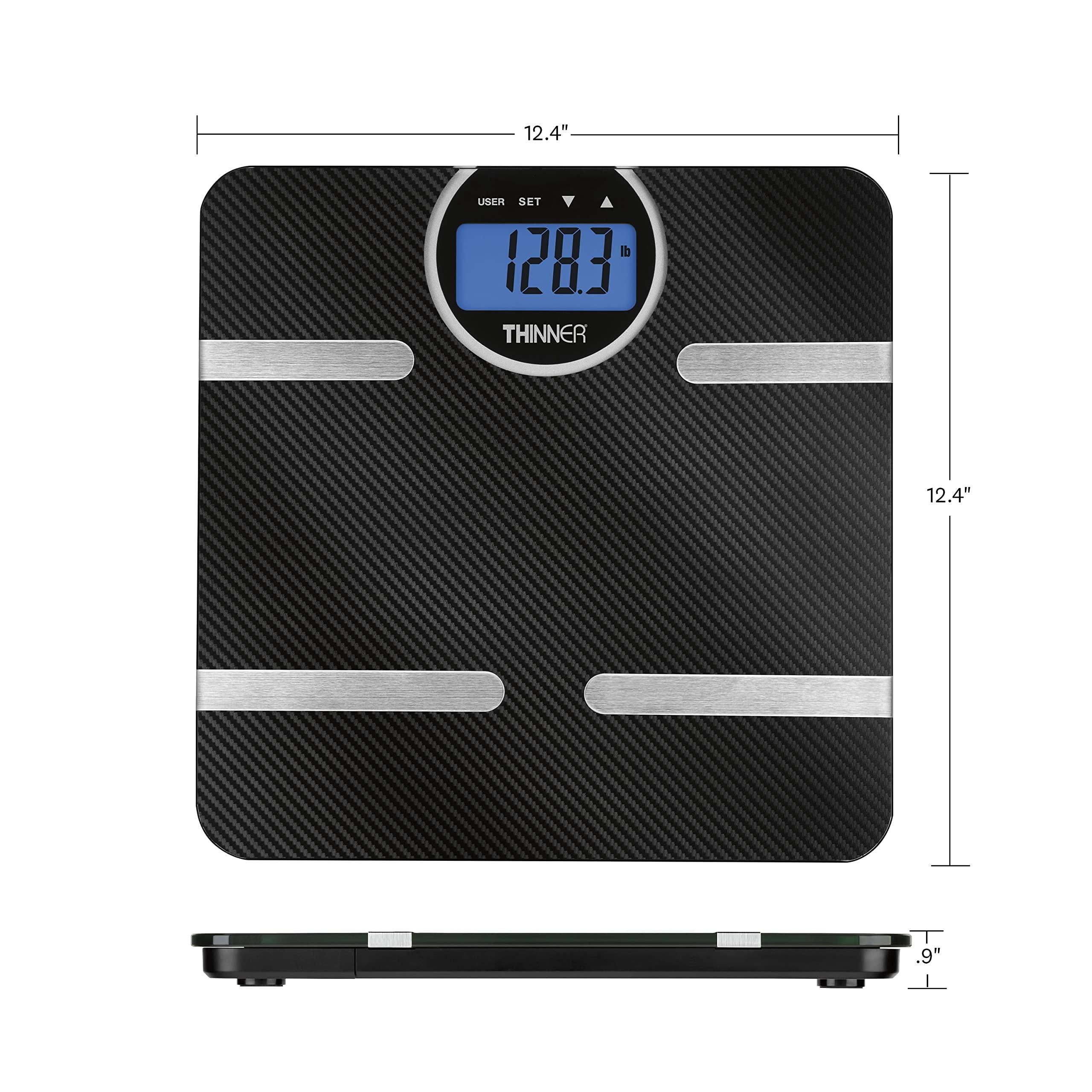 Conair Thinner by Conair Scale for Body Weight, Digital Bathroom Scale with Body Fat, Muscle and BMI in Black