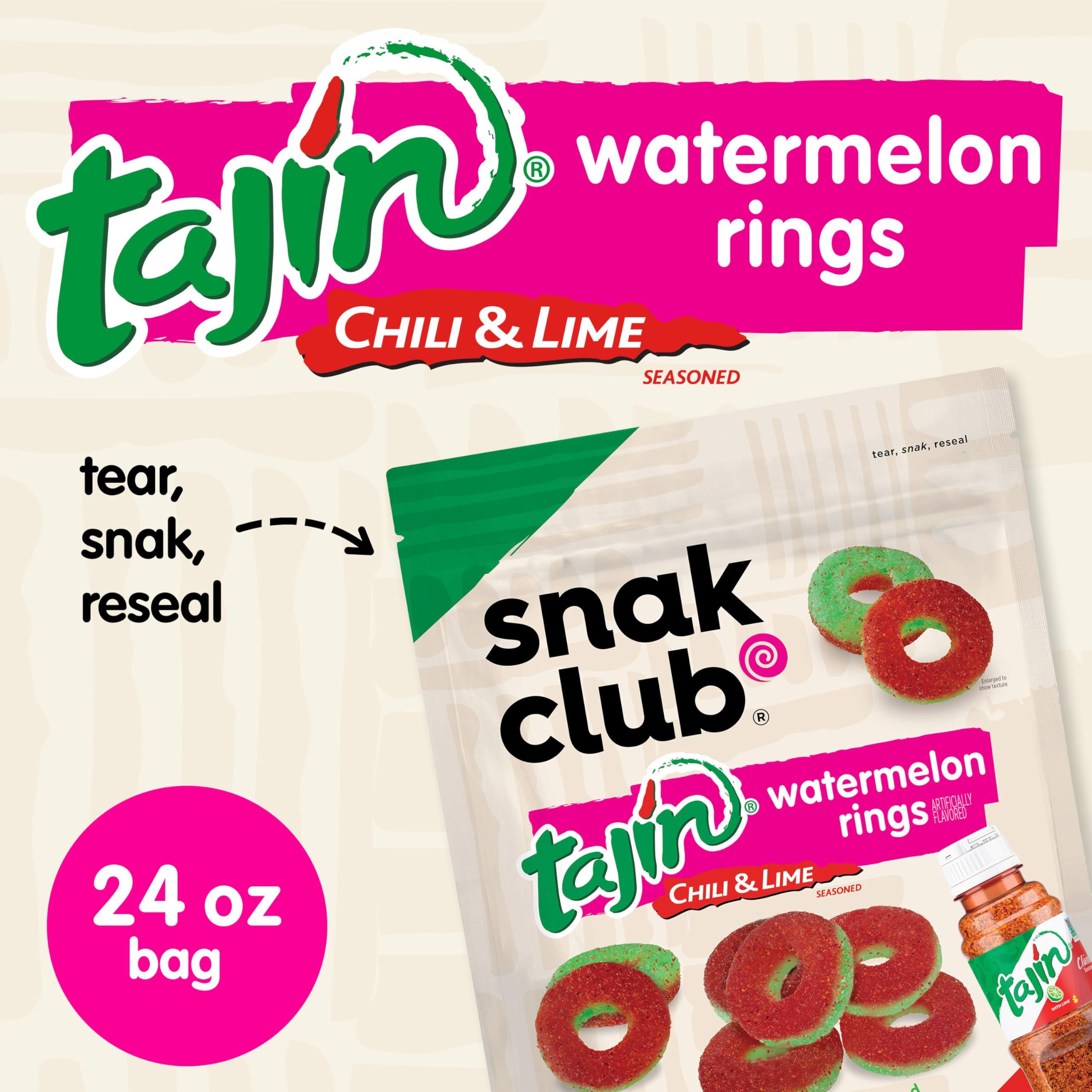 Snak Club Snak Club Tajin Watermelon Rings Chili & Lime Seasoned Gummy Candy Snack, Jumbo Pack 24oz (680g), Mild / Clasico, Vegan & Gluten Free Gummies!