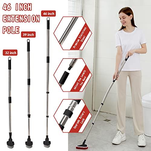 MAYKI 2-In-1 Shower Cleaning Brush with 46\'\' Long Handle, Fixable Shower Scrubber for Cleaning, Flexible Long Handled Scrub Brush for Shower/Bathroom, Non Scratch Tub Scrubber with Microfiber Cloth by MAYKI