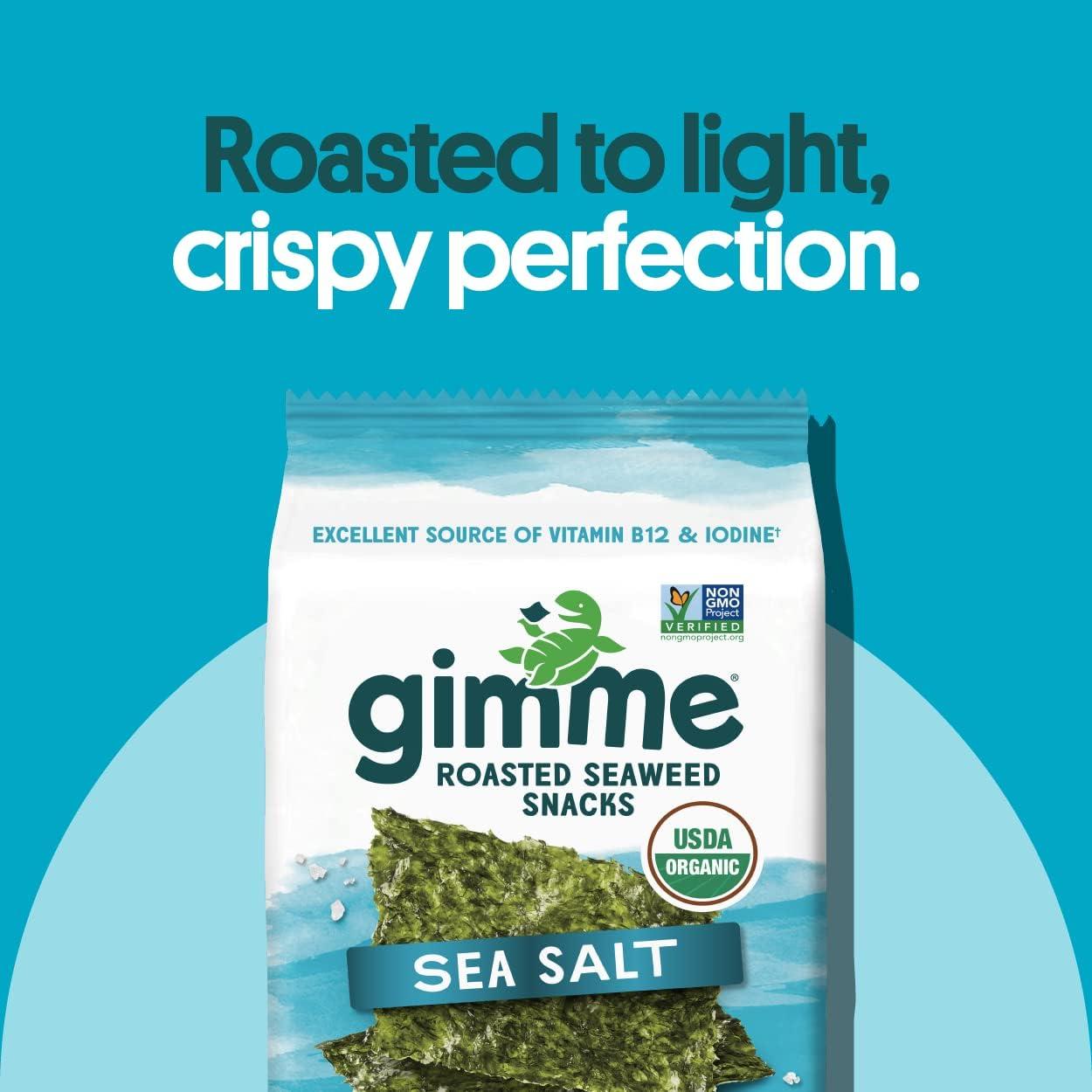 gimMe gimMe - Sea Salt - Organic Roasted Seaweed Sheets - Keto, Vegan, Gluten Free - Great Source of Iodine & Omega 3s - Healthy On-The-Go Snack for Kids Adults 4 Count (Pack of 2)
