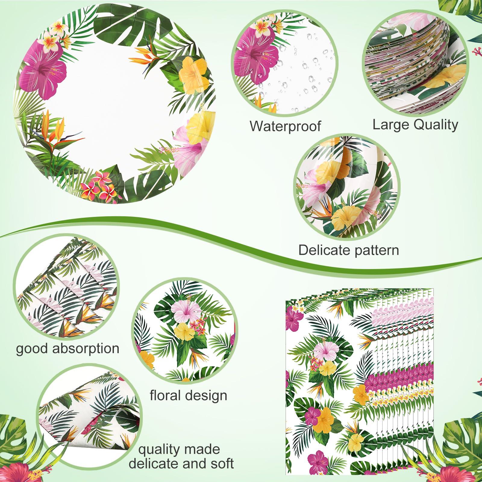 Pickmesh Pickmesh 250 Pcs Hawaiian Party Plates and Napkins Tropical Luau Party Supplies Disposable Plates Napkins Cups Serve 50 Guests Hawaiian Luau Party Decorations for Summer Hawaiian Luau Birthday Party