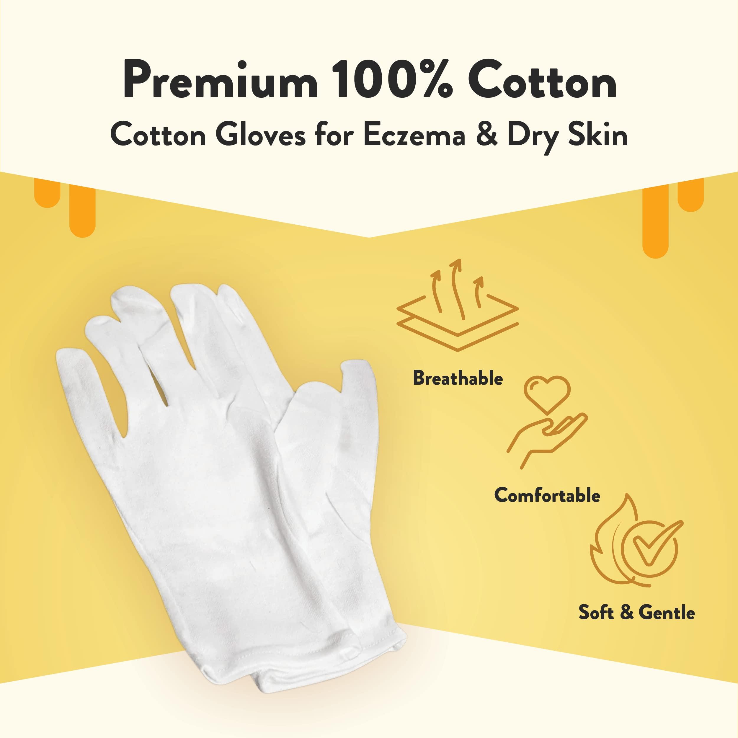 ECZEMA HONEY ECZEMA HONEY Premium 100% Cotton Gloves - Washable & Reusable Overnight Dry Hands Treatment - White Cotton Gloves for Eczema (24 Pairs)