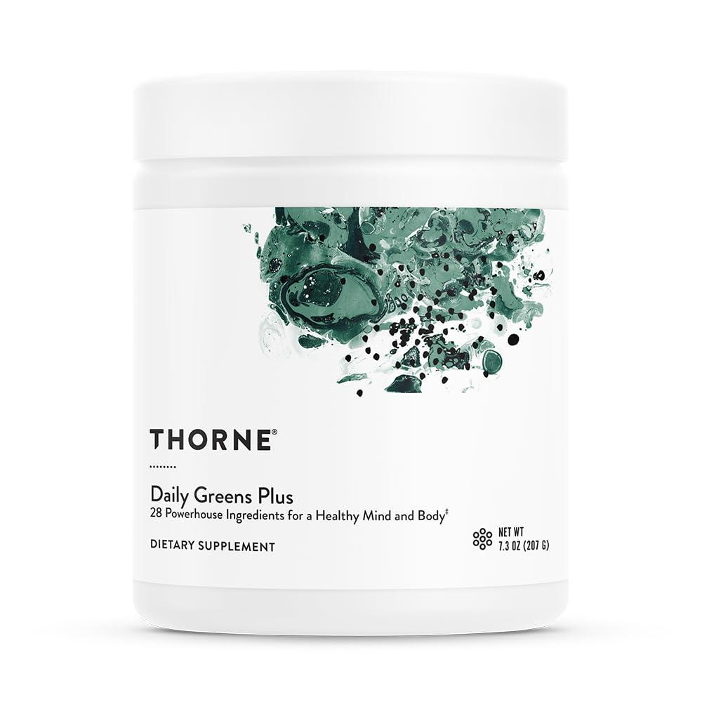 THORNE THORNE Daily Greens Plus - Comprehensive Greens Powder with Matcha, Spirulina, Moringa and Adaptogen, Mushroom and Antioxidant Blends - Refreshing, Mint Flavor 7.2 Oz - 30 Servings