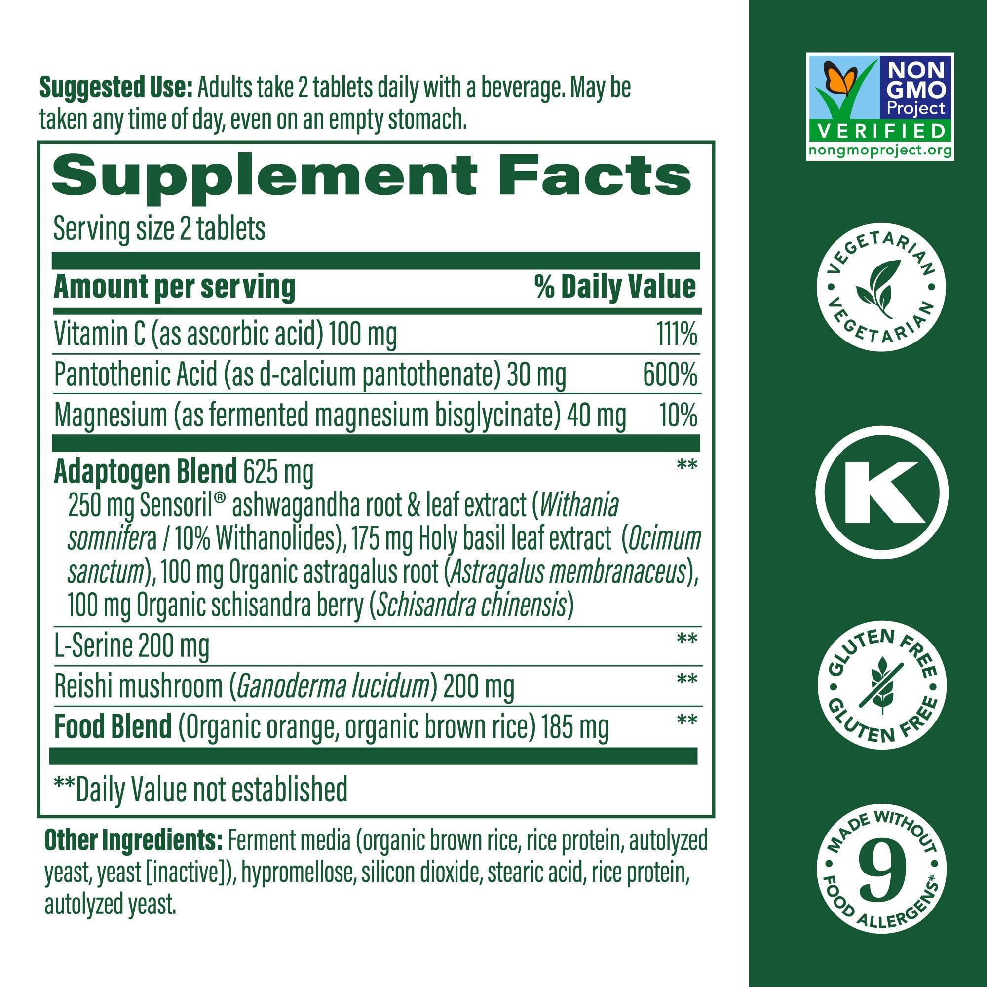 MegaFood MegaFood Adrenal Strength - Sensoril Ashwagandha, Vitamin C, fermented Magnesium Glycinate, Rhodiola Rosea, Reishi Mushroom & Food Blend - Supports a Normal Stress Response - 90 Tabs (45 Servings)