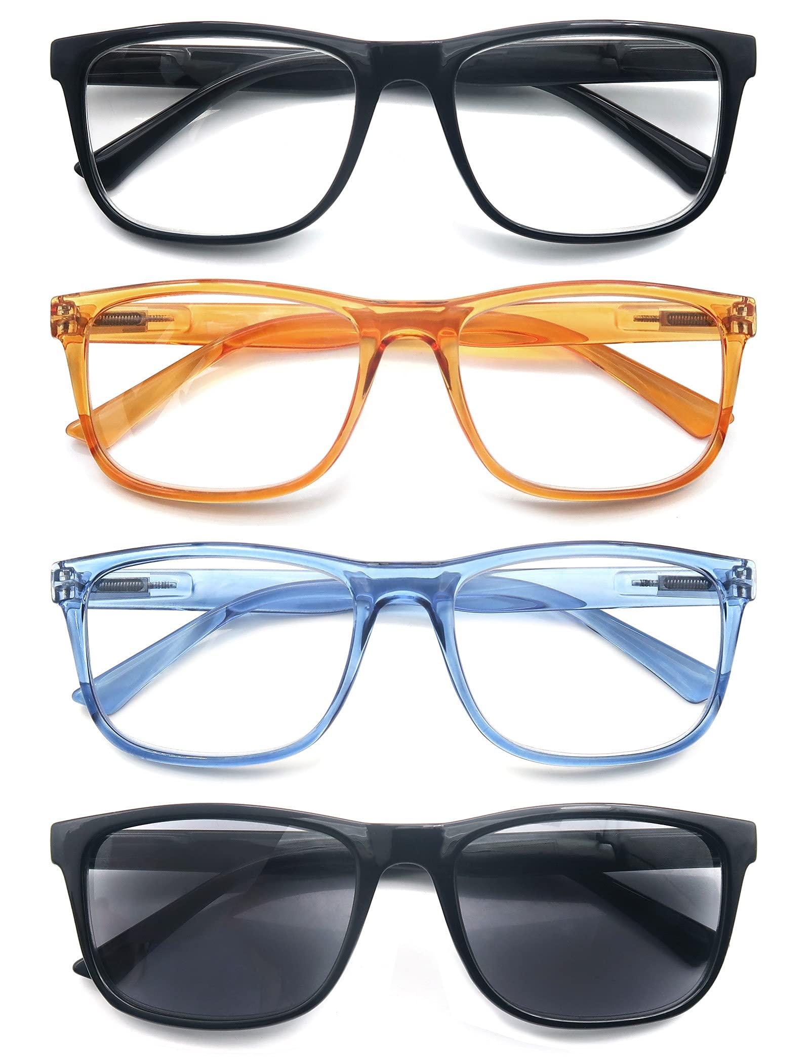 OLOMEE OLOMEE Reading Glasses 1.5 Oversize Large Square Men Readers 4 Pack,Comfy Lightweight Eyeglasses for Reading Flexible Spring Hinge