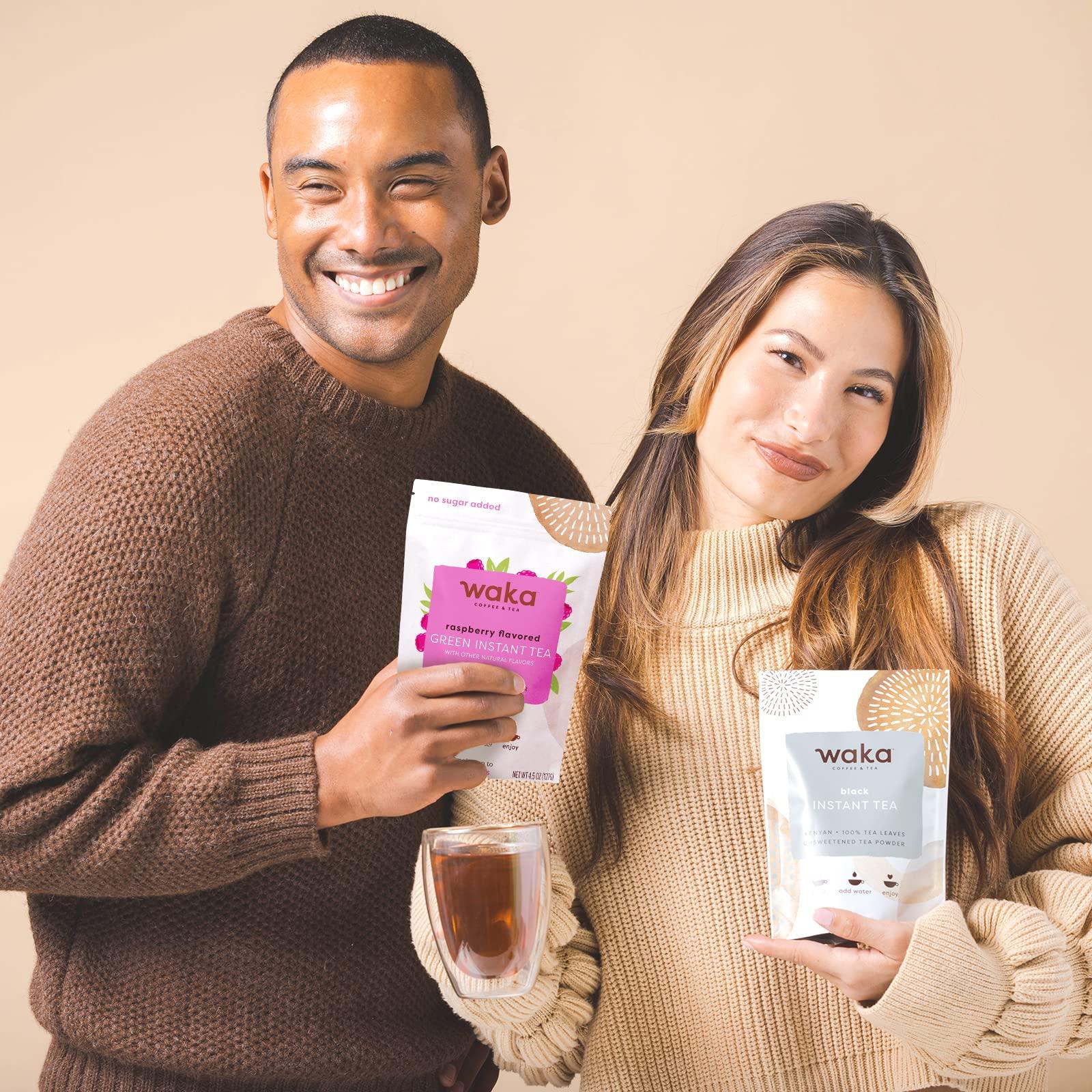 Waka Coffee Waka Instant Tea Mix, 2 Bag Bundle - 100% Tea Leaves, No Additives, Unsweetened Tea Powders - Kenyan Black, Raspberry Flavored Green (4.5oz Each)