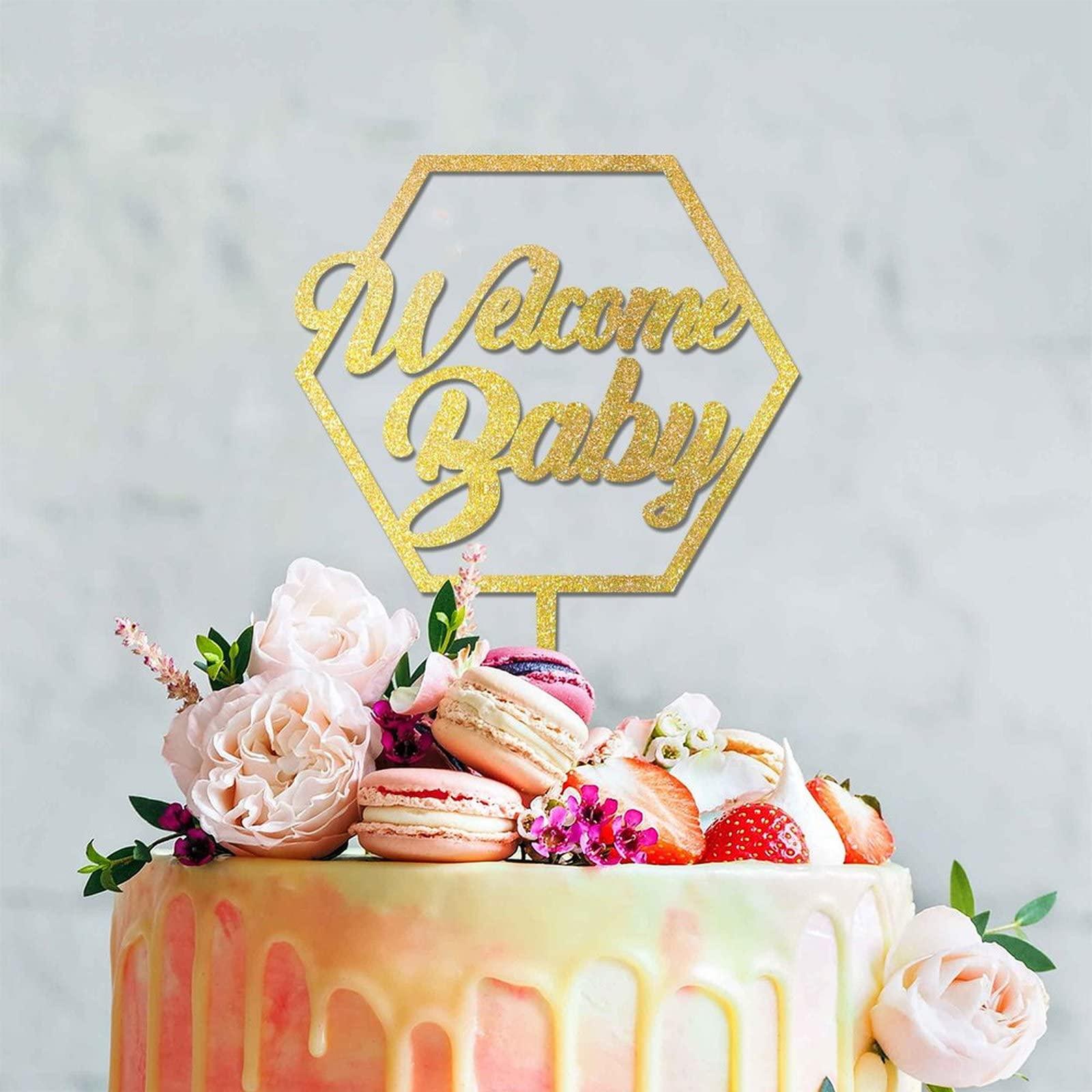 LetusZhogo Custom Welcome Baby Cake Topper Golden Glitter Baby Shower Cake Topper Girl Baby Shower Party Decoration Baby Boy Shower Cake Topper