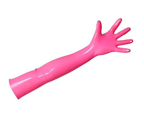 EXLATEX EXLATEX Latex Rubber Black Long Gloves Outfits Accessory Plus Size (Large, Pink)